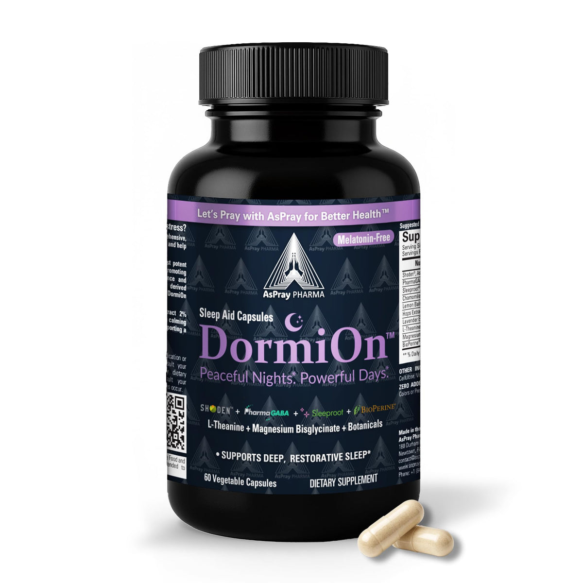AsPray Pharma DormiOn Sleep Supplement 60 Capsules front view