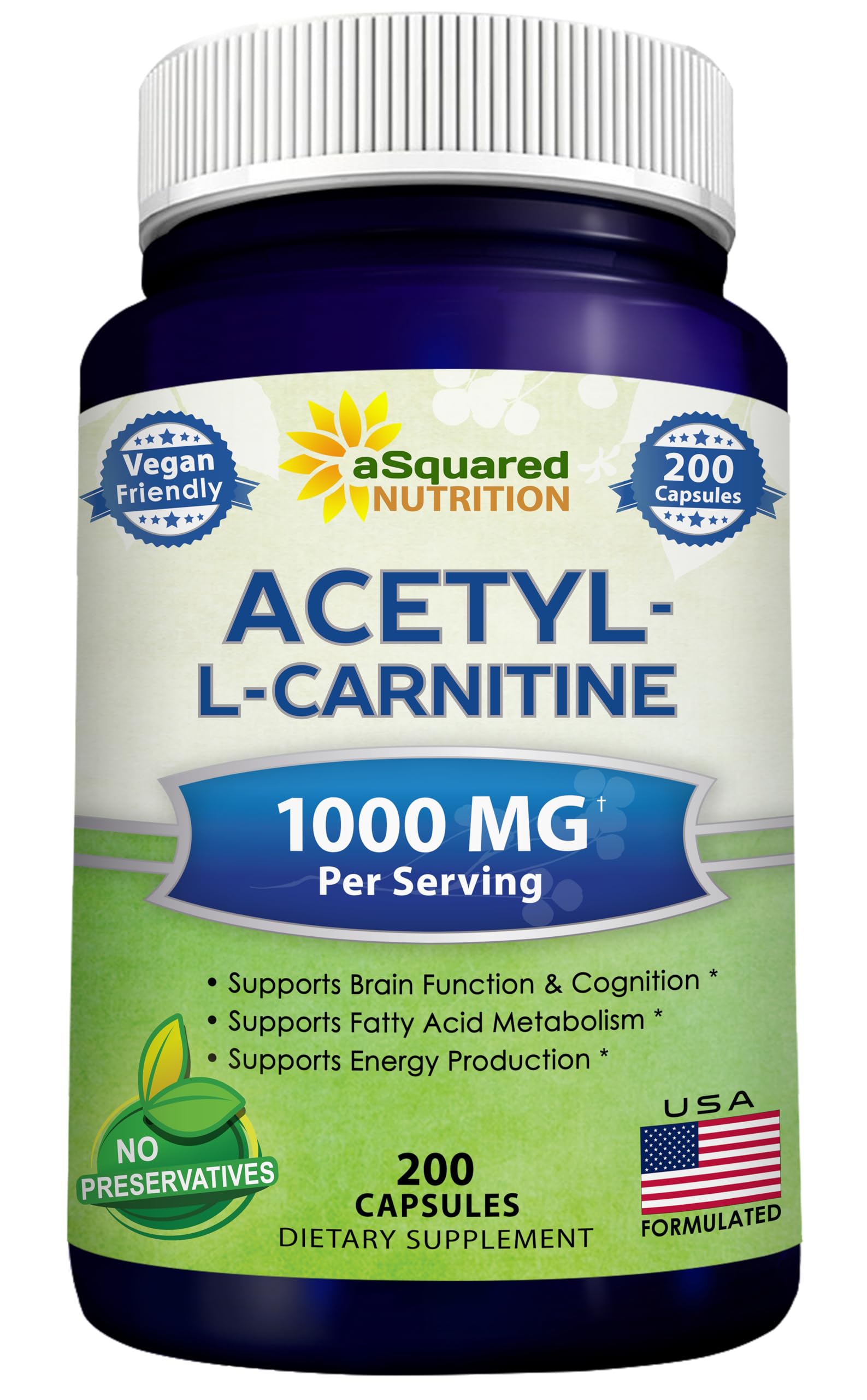 aSquared Nutrition Acetyl L-Carnitine 1000mg 200 Capsules front view