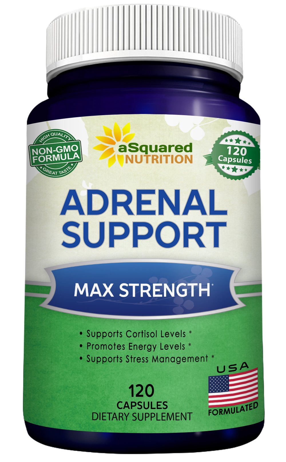 aSquared Nutrition Adrenal Support Capsules bottle front view