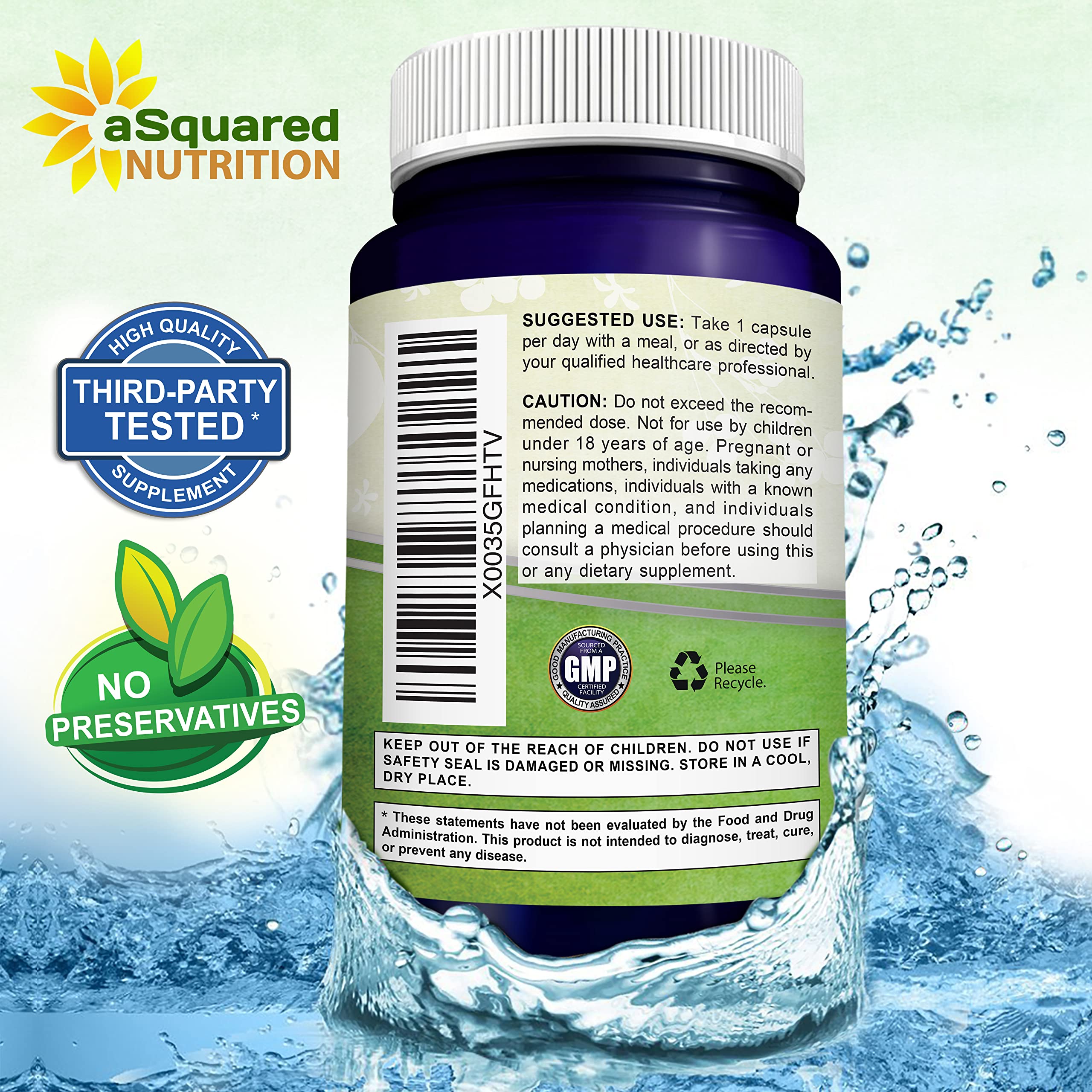 aSquared Nutrition Apigenin and L-Theanine Sleep Supplement with a glass of water