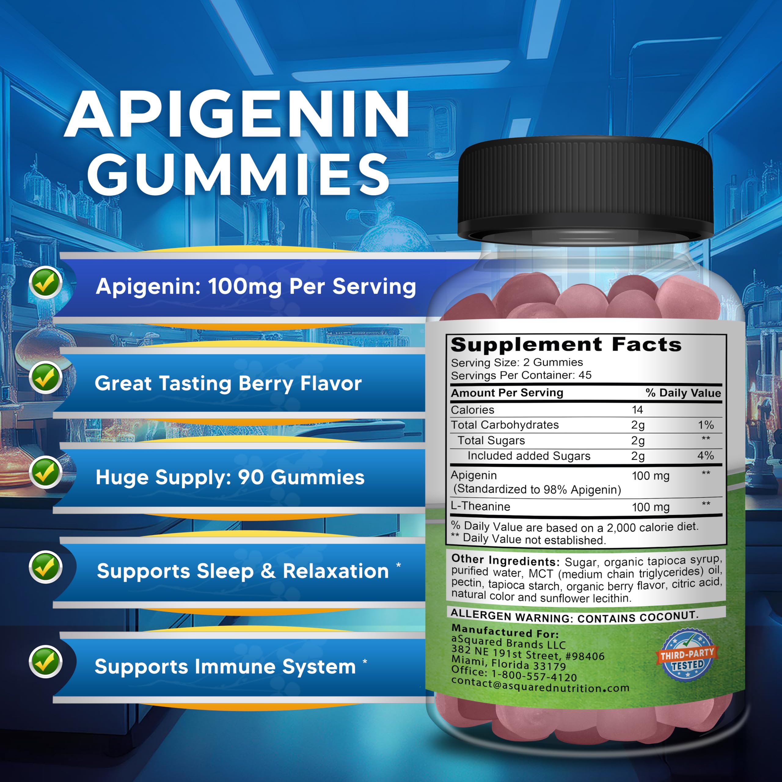 aSquared Nutrition Apigenin L-Theanine Gummies ingredients list