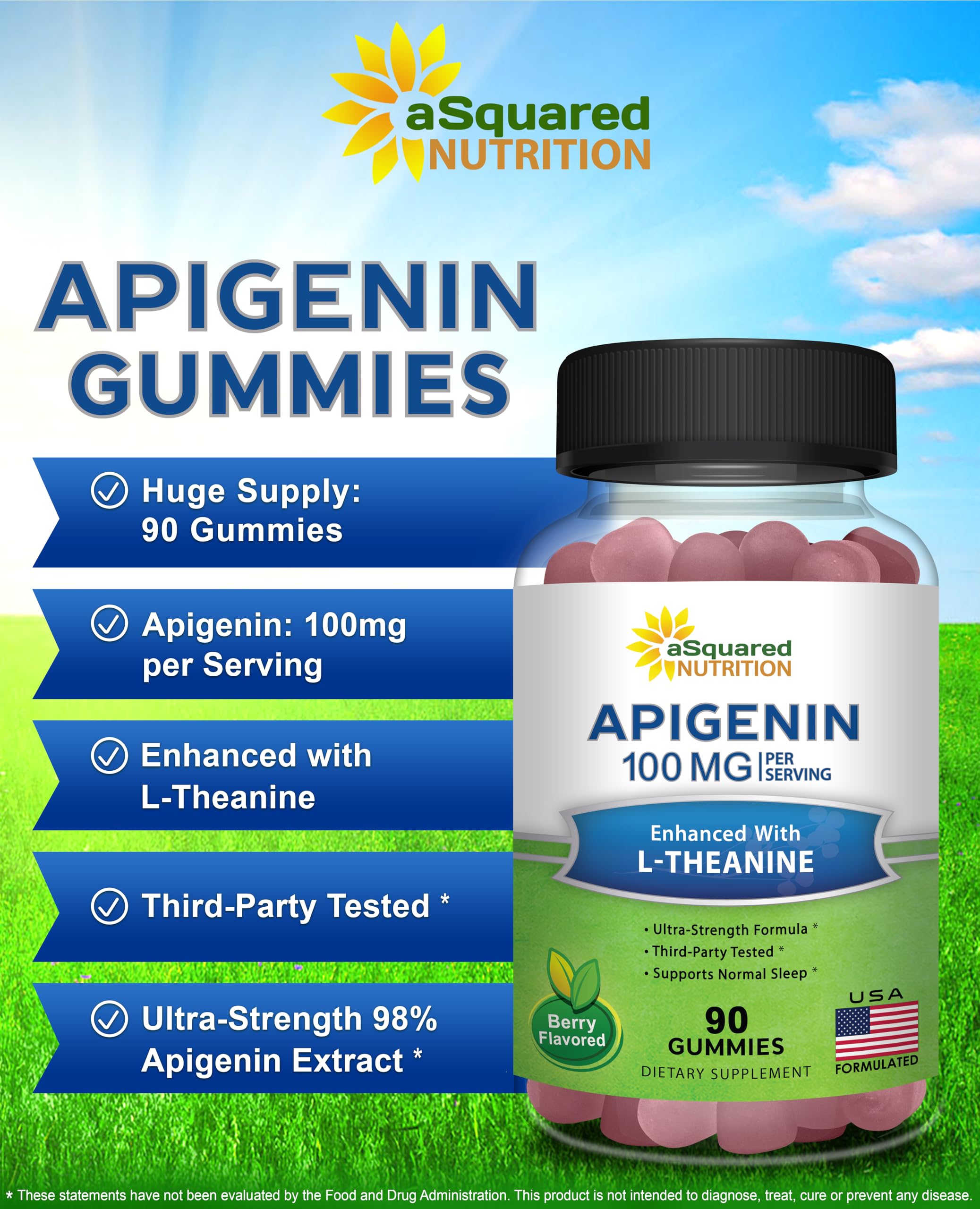 aSquared Nutrition Apigenin L-Theanine Gummies with fresh chamomile