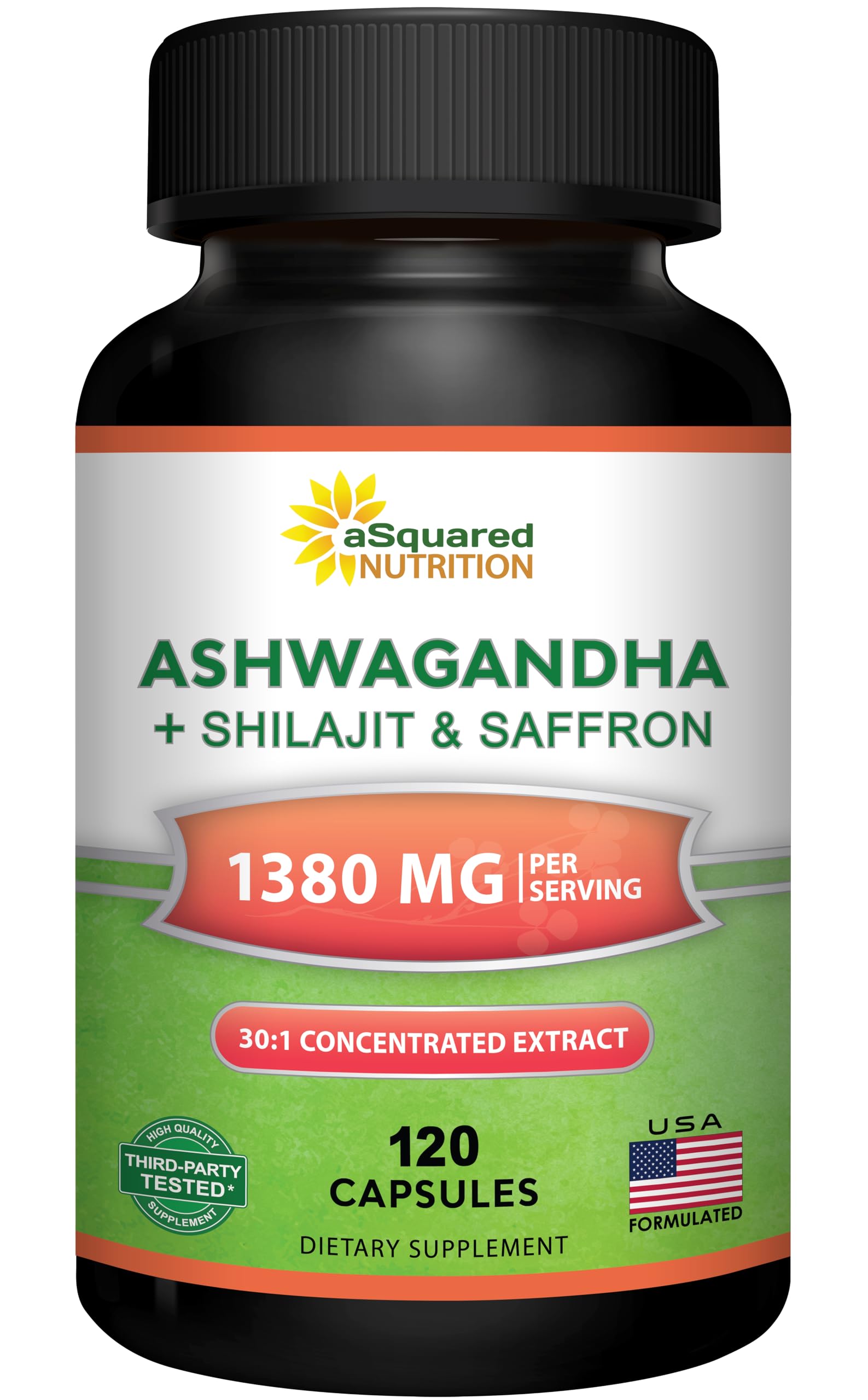 aSquared Nutrition Ashwagandha Supplement 1200mg bottle front view