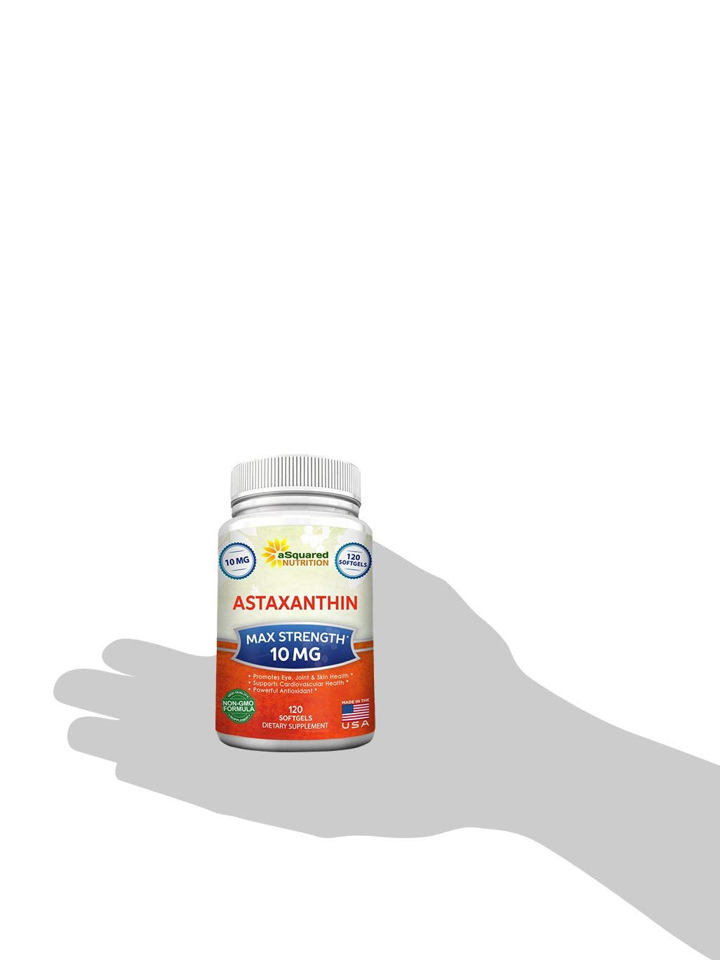 aSquared Nutrition Astaxanthin 10mg Softgels bottle with cap open