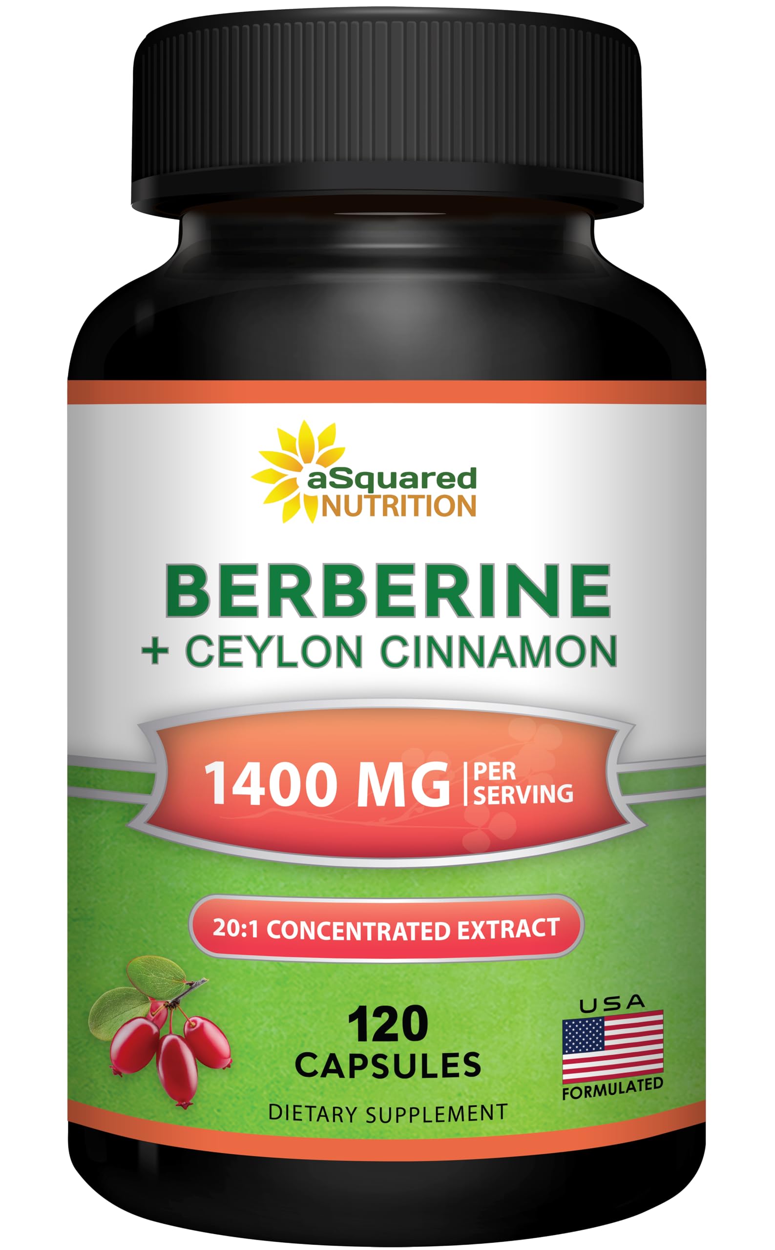 aSquared Nutrition Berberine & Ceylon Cinnamon Supplement front view