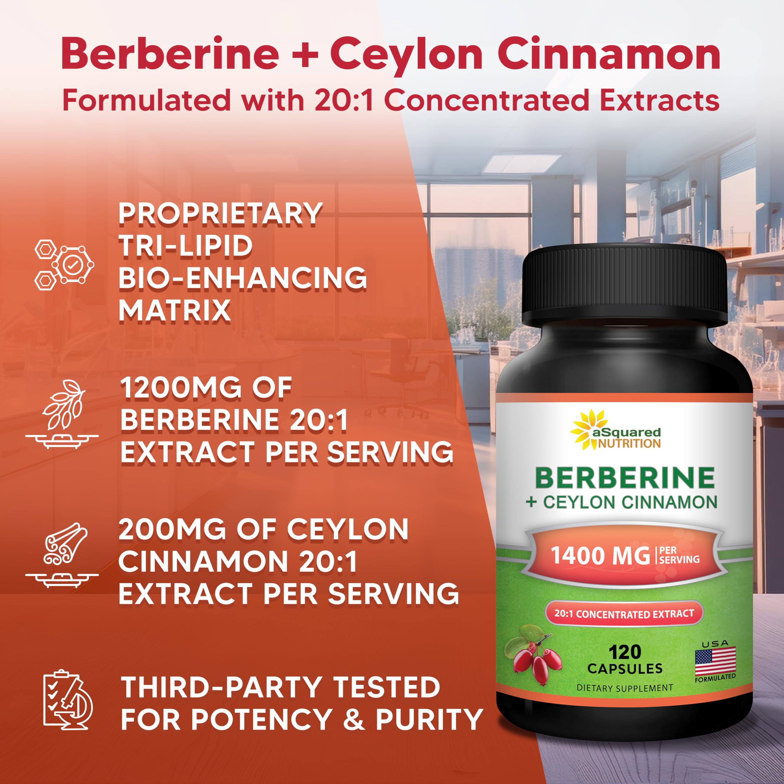 aSquared Nutrition Berberine & Ceylon Cinnamon Supplement nutrition facts