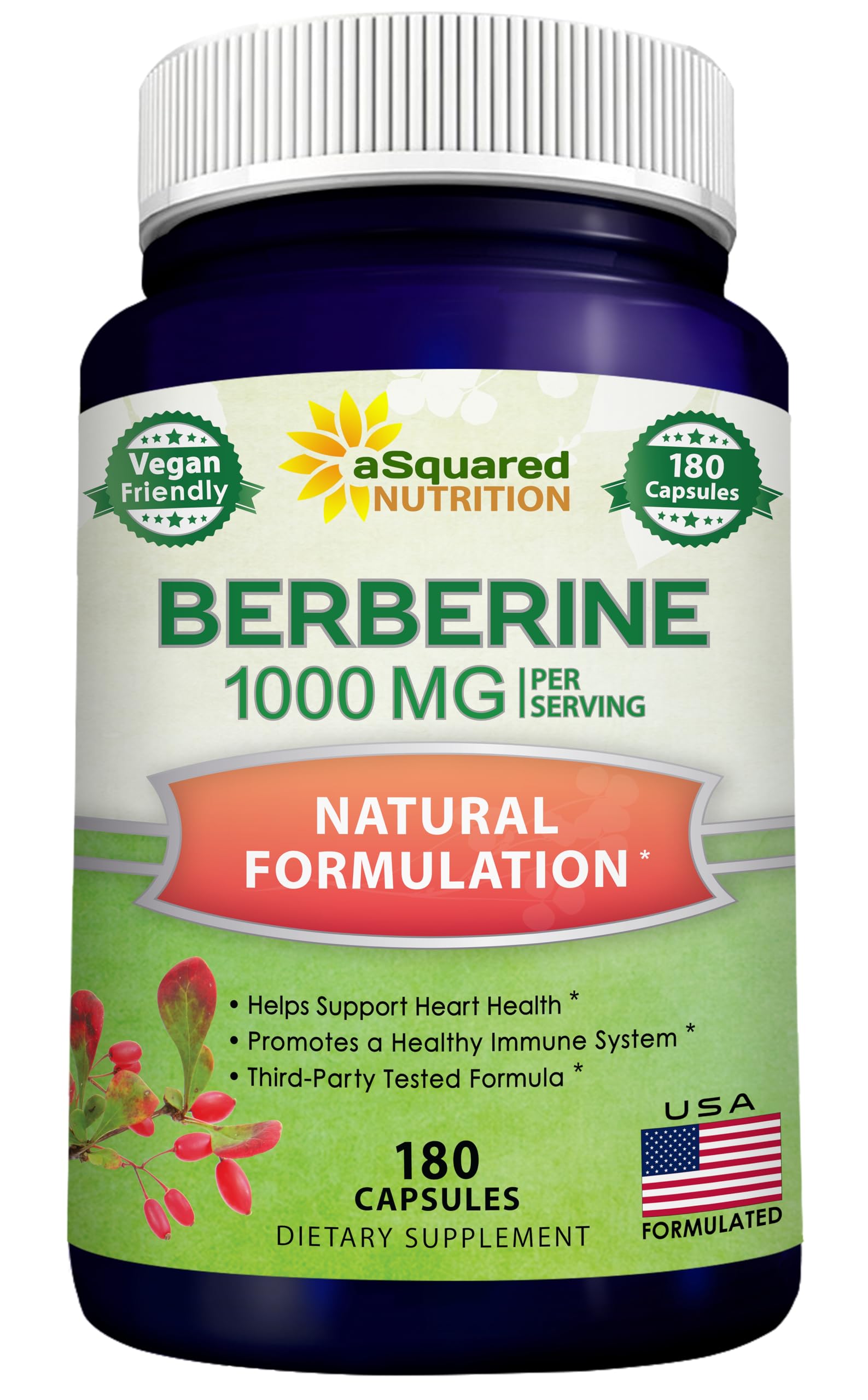 aSquared Nutrition Berberine HCl 1000mg supplement bottle front view