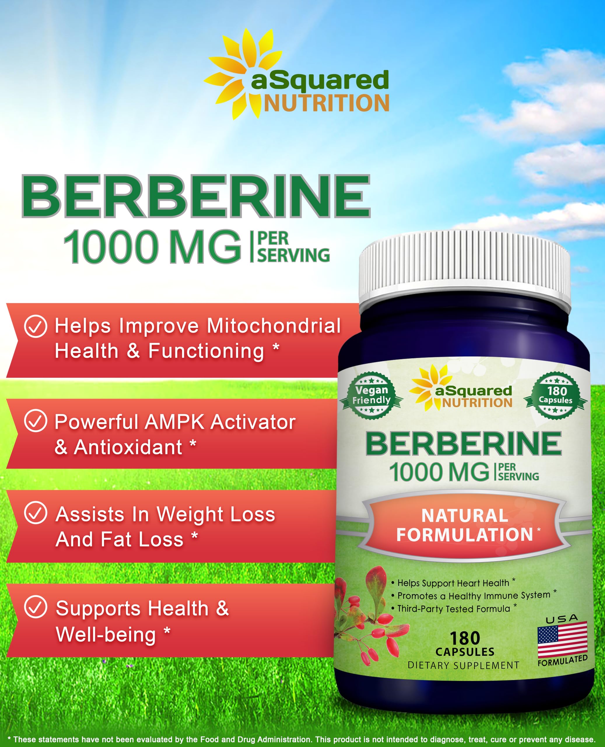 aSquared Nutrition Berberine HCl 1000mg supplement bottle side view