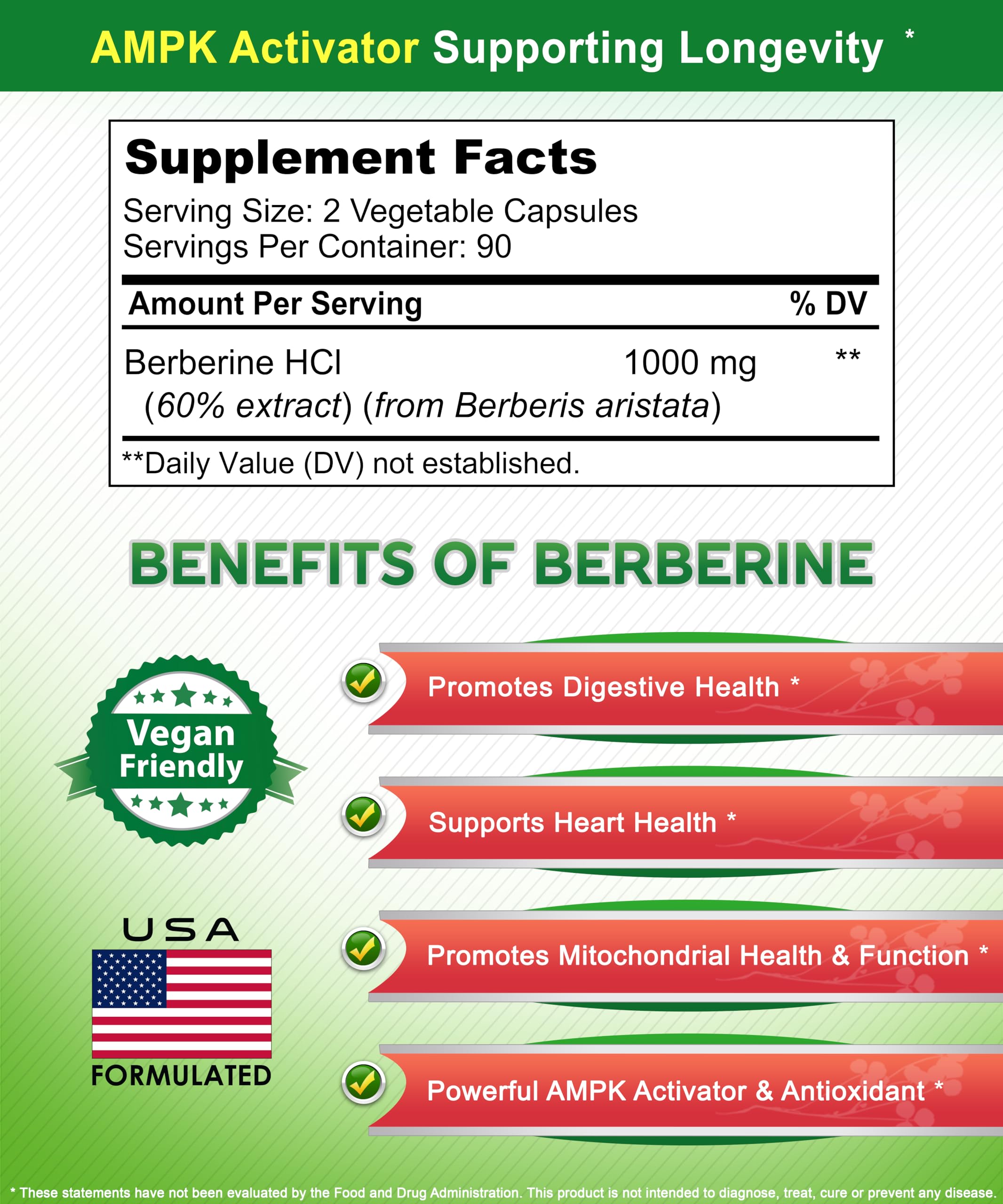 aSquared Nutrition Berberine HCl 1000mg supplement label details