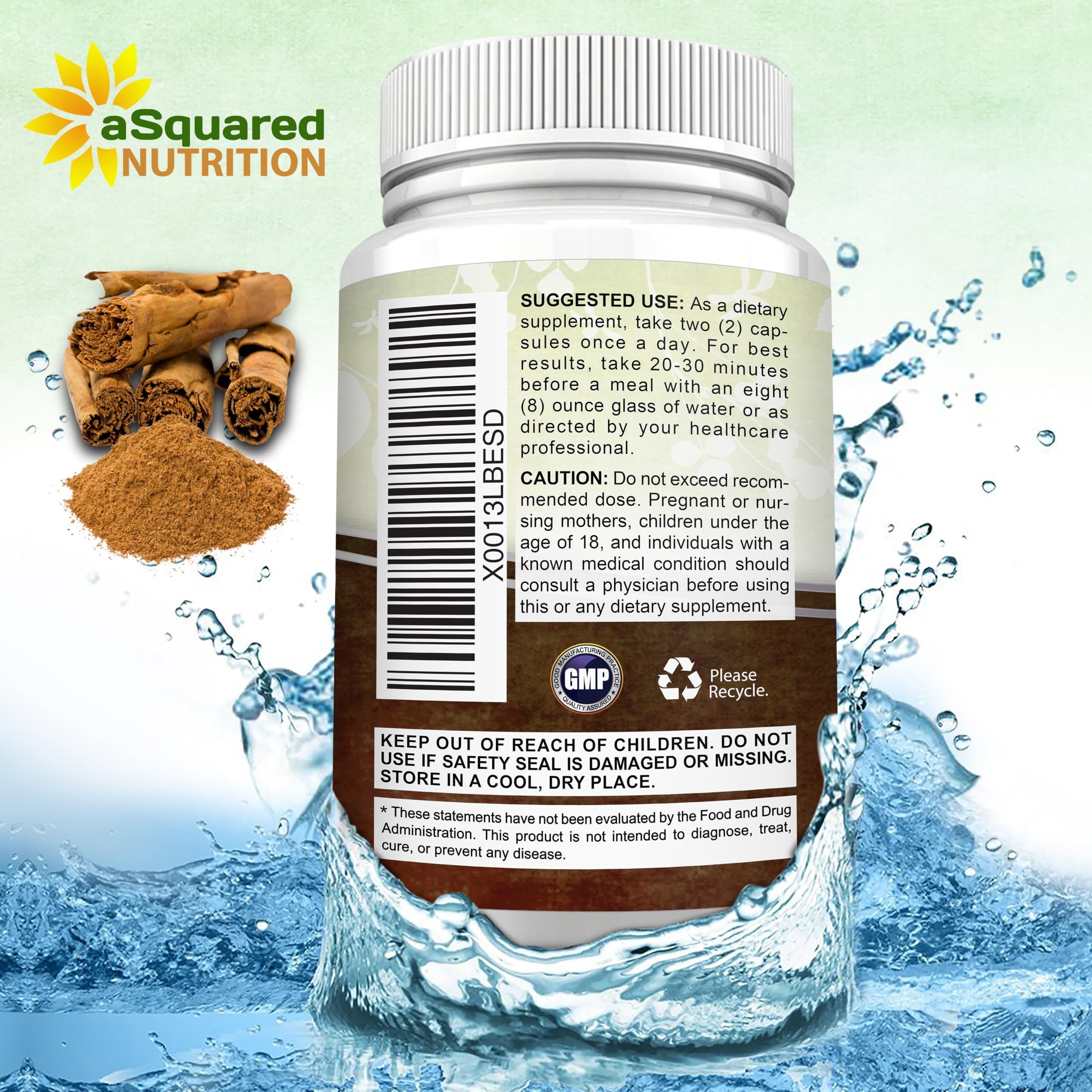 aSquared Nutrition Ceylon Cinnamon bottle on a wooden table