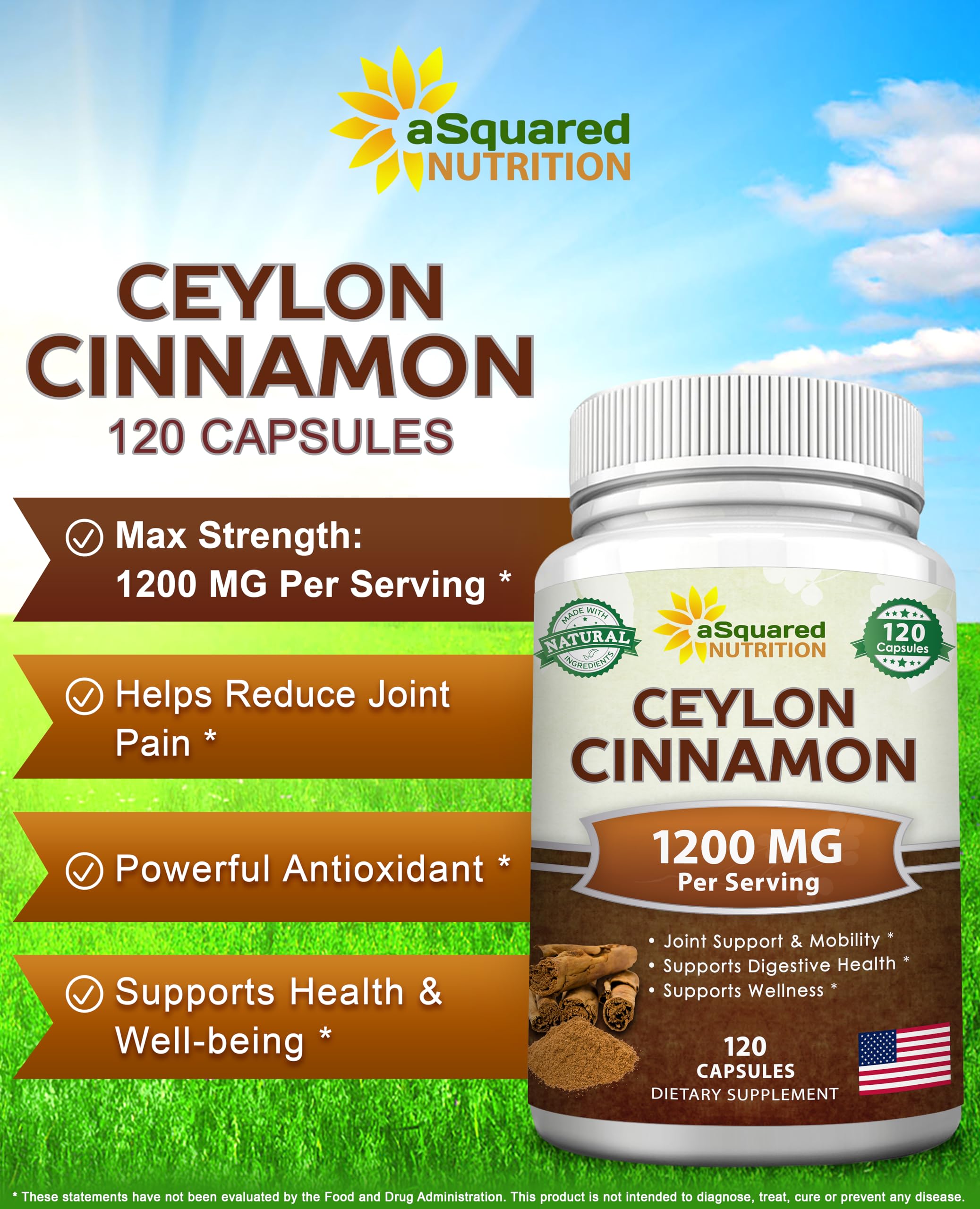 aSquared Nutrition Ceylon Cinnamon bottle with 120 capsules