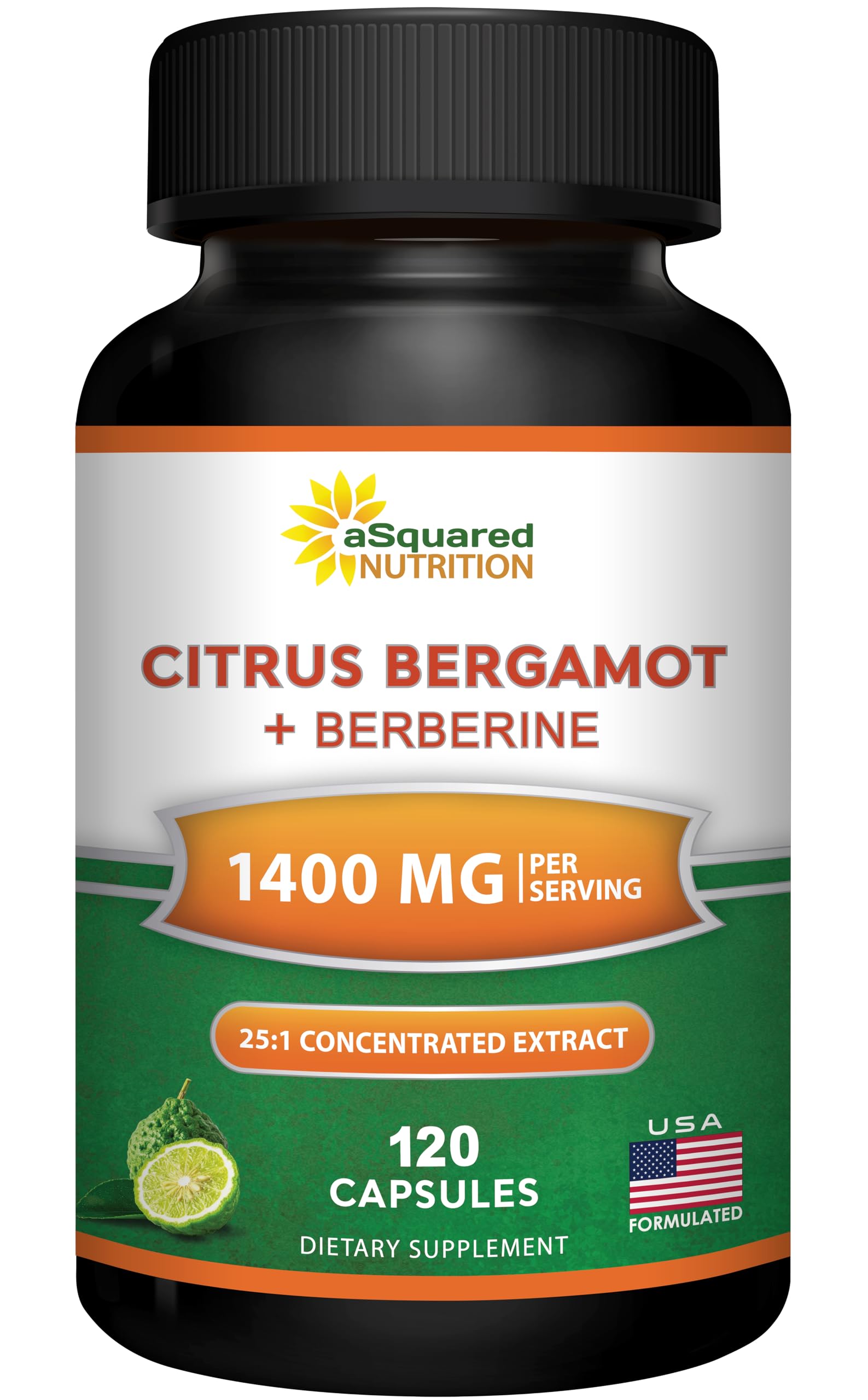 aSquared Nutrition Citrus Bergamot + Berberine Capsules bottle front view