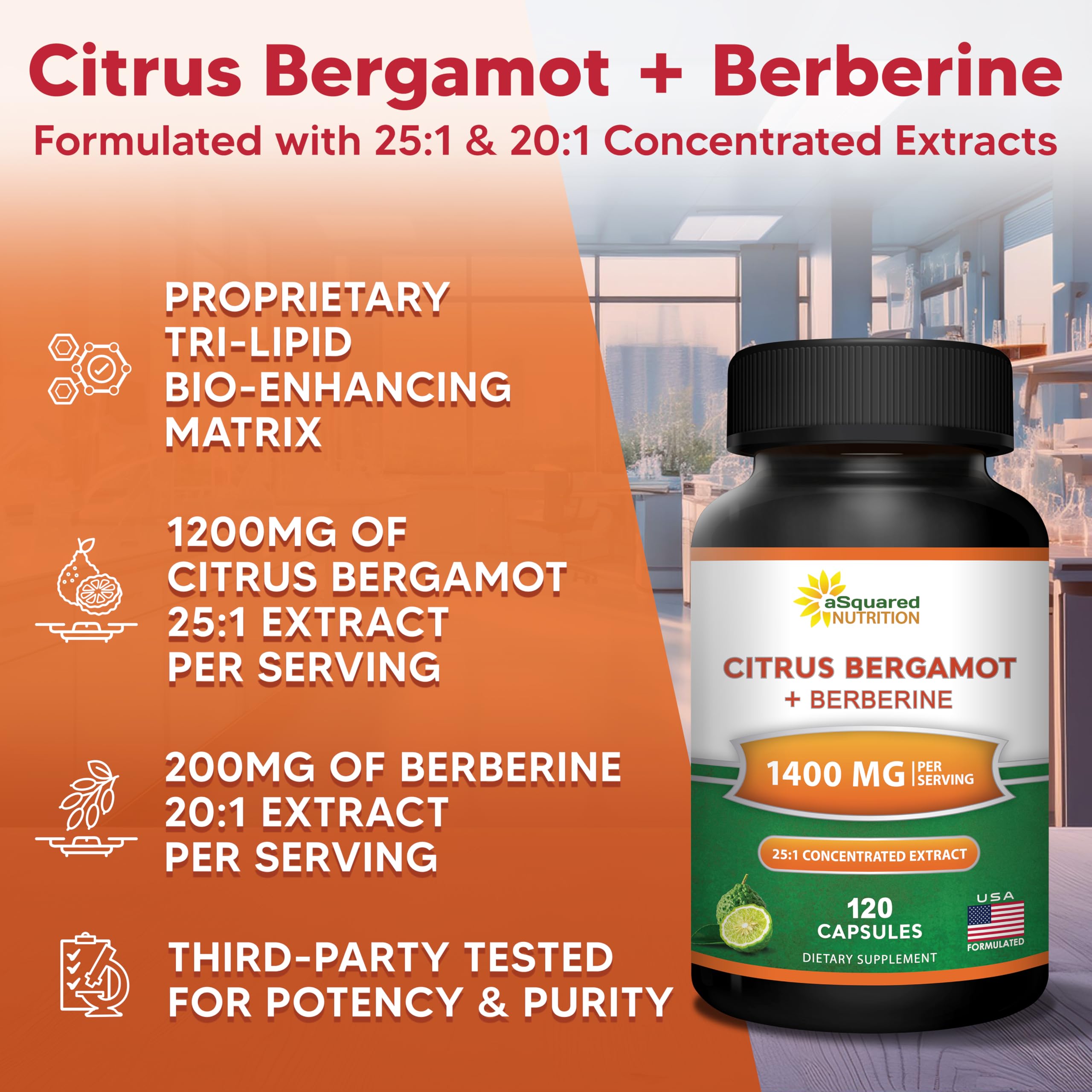 aSquared Nutrition Citrus Bergamot + Berberine Capsules on a wooden table