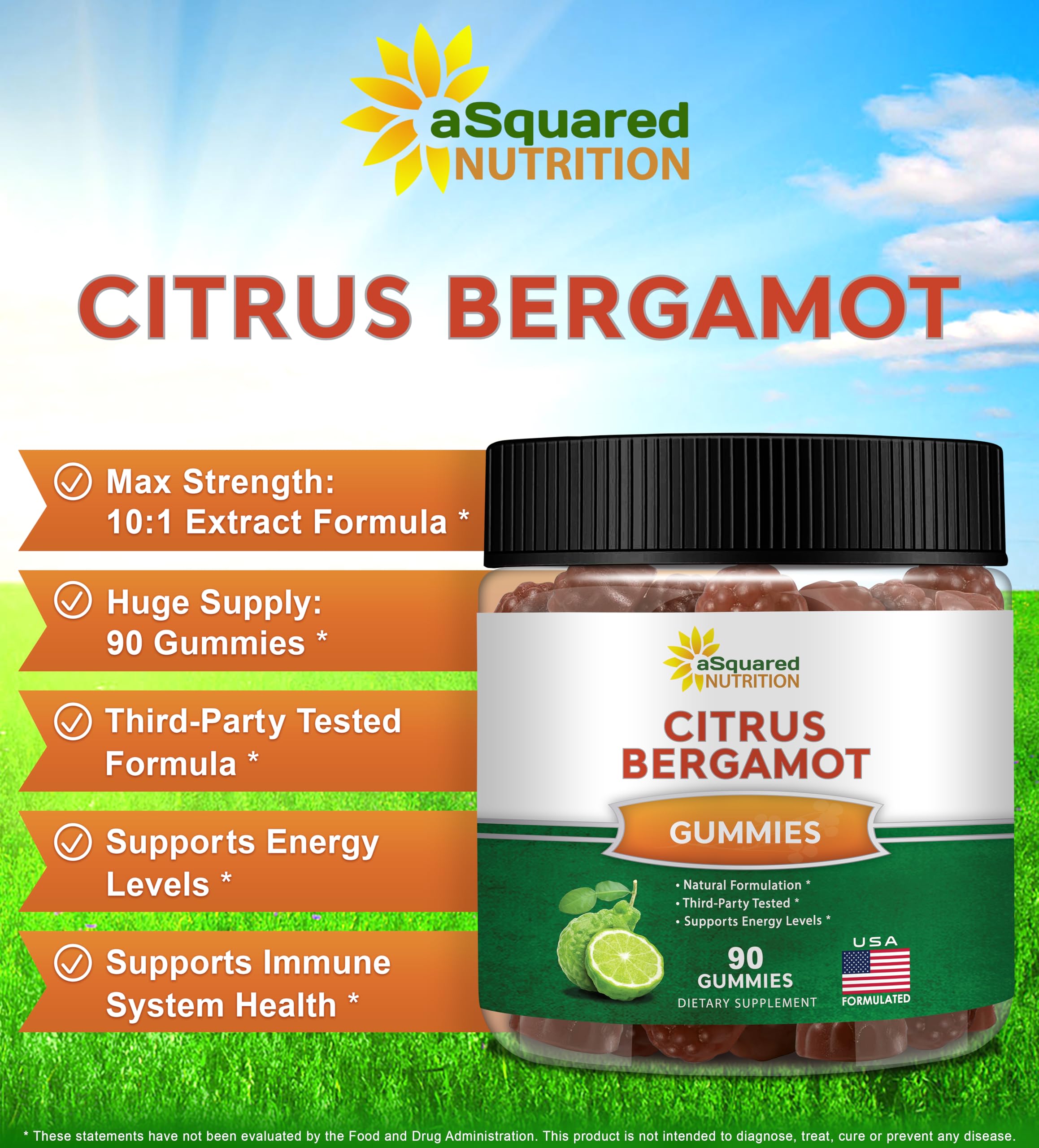 aSquared Nutrition Citrus Bergamot Gummies bottle side view