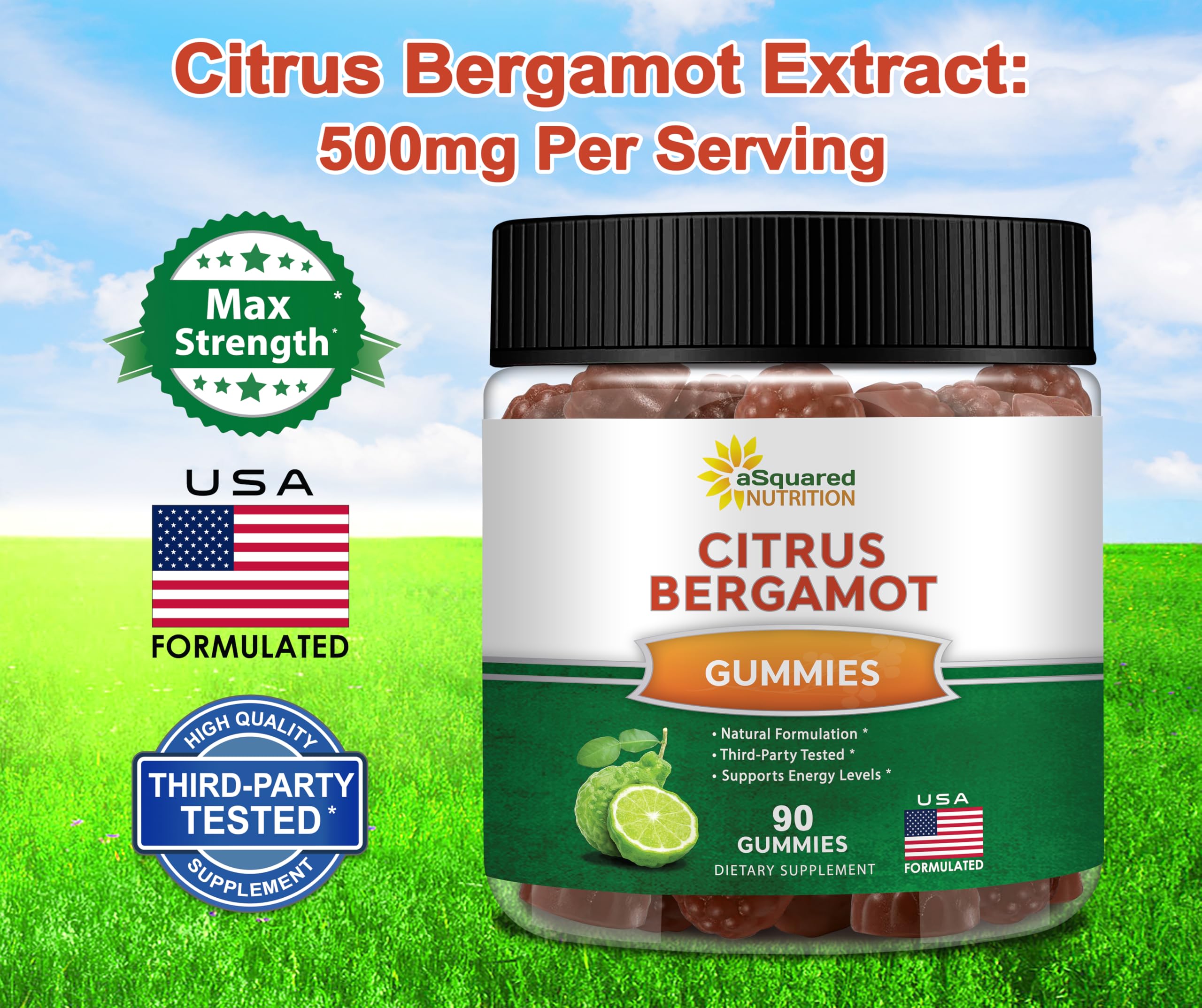 aSquared Nutrition Citrus Bergamot Gummies on a wooden table