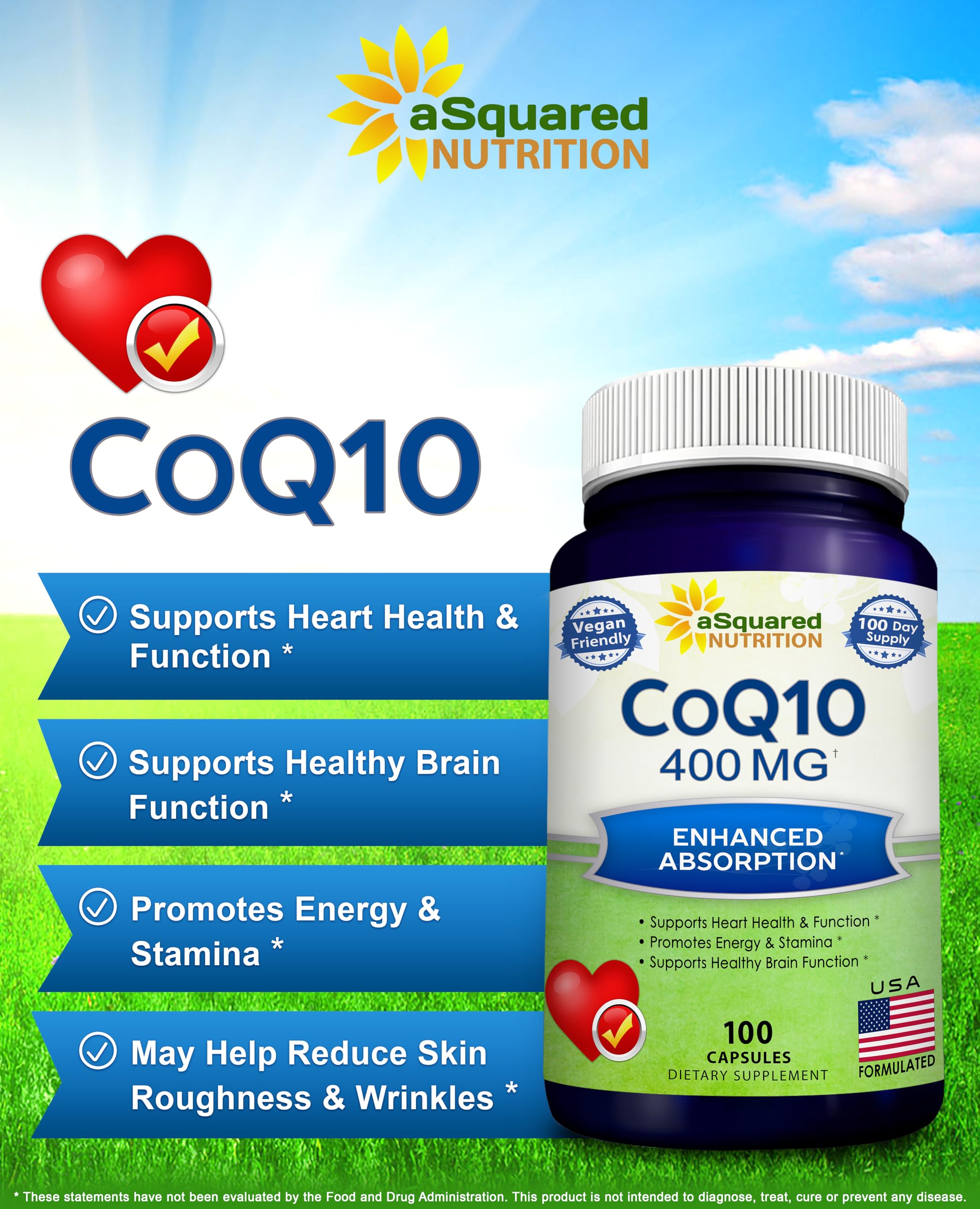 aSquared Nutrition CoQ10 400mg bottle with 100 capsules
