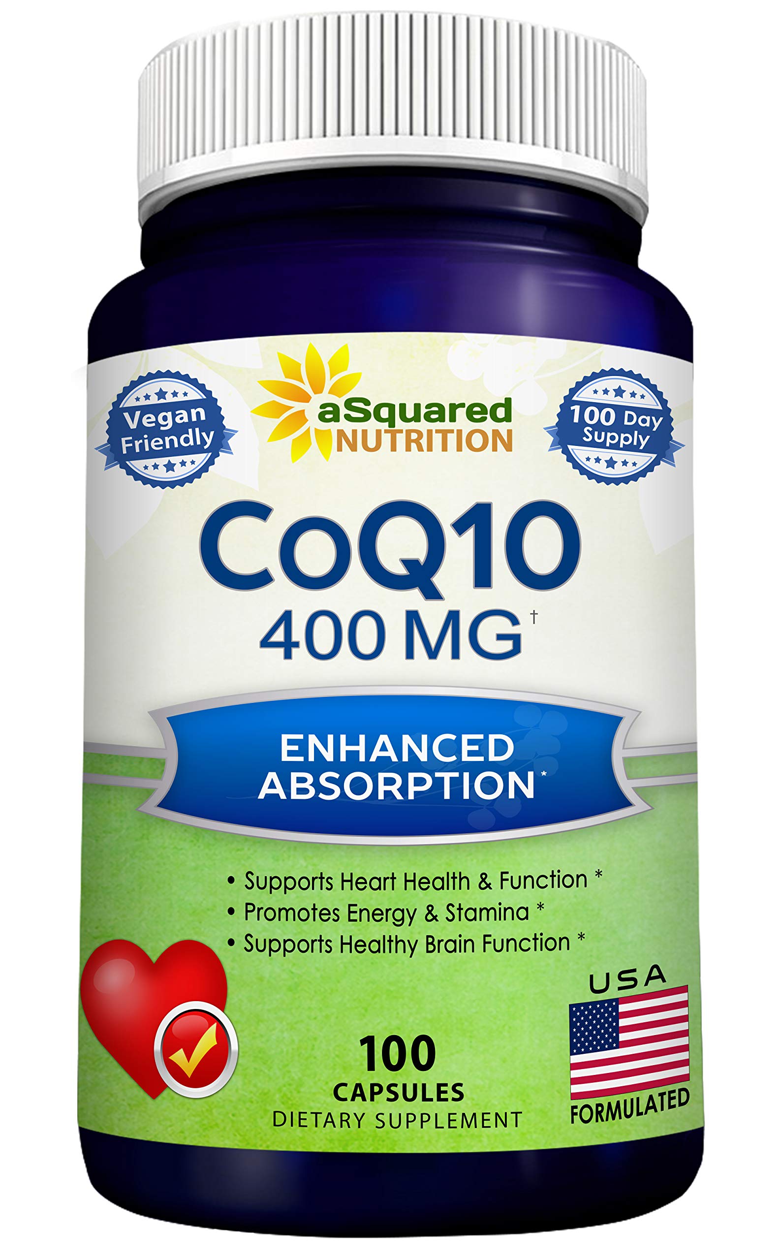 aSquared Nutrition CoQ10 400mg vegetable capsules front view