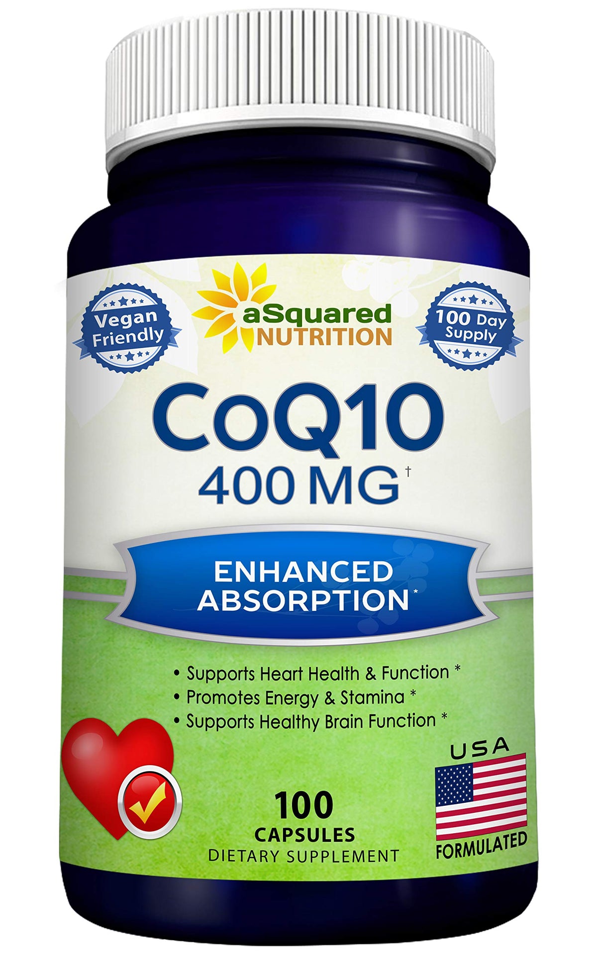 aSquared Nutrition CoQ10 400mg vegetable capsules front view