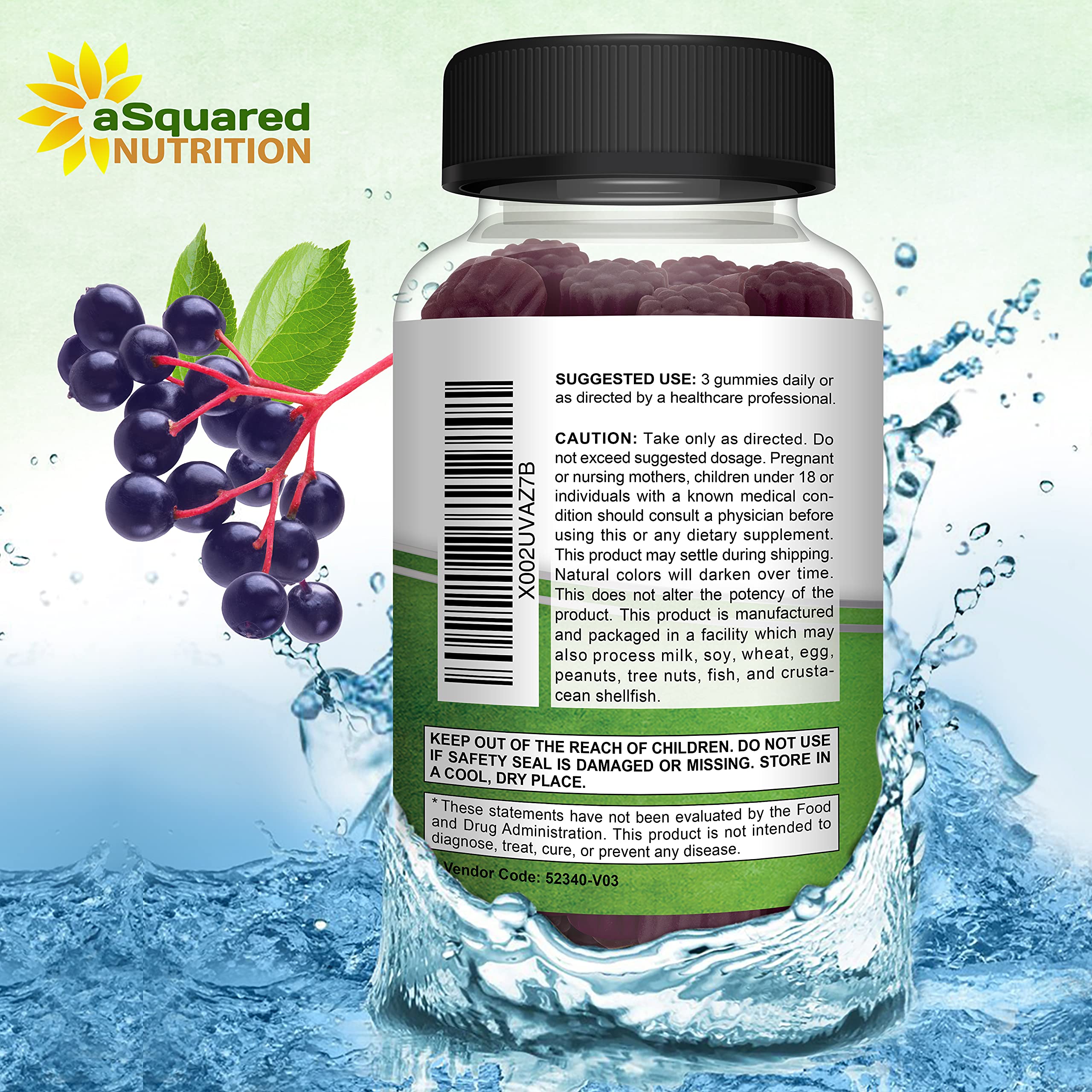 aSquared Nutrition Elderberry Gummies showing serving size