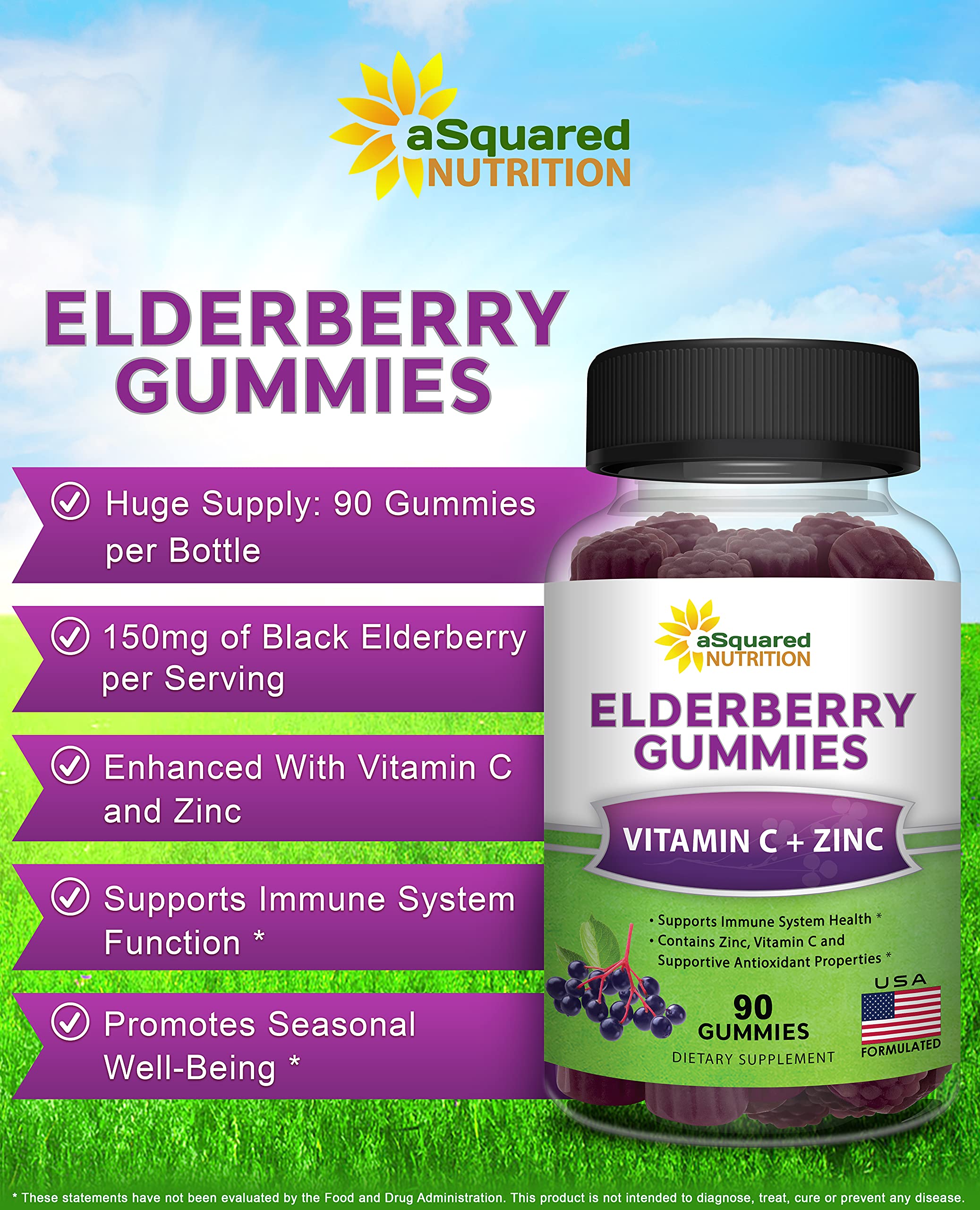 aSquared Nutrition Elderberry Gummies side view showing label