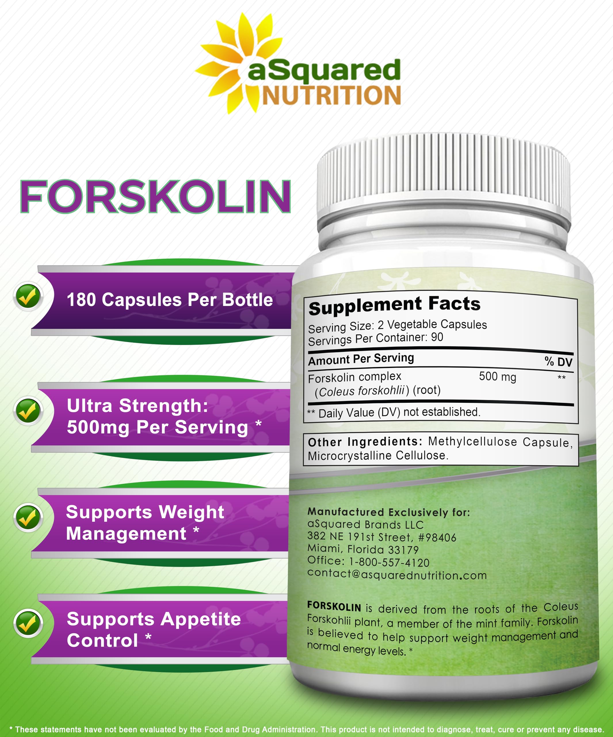 aSquared Nutrition Forskolin 500mg supplement bottle side view