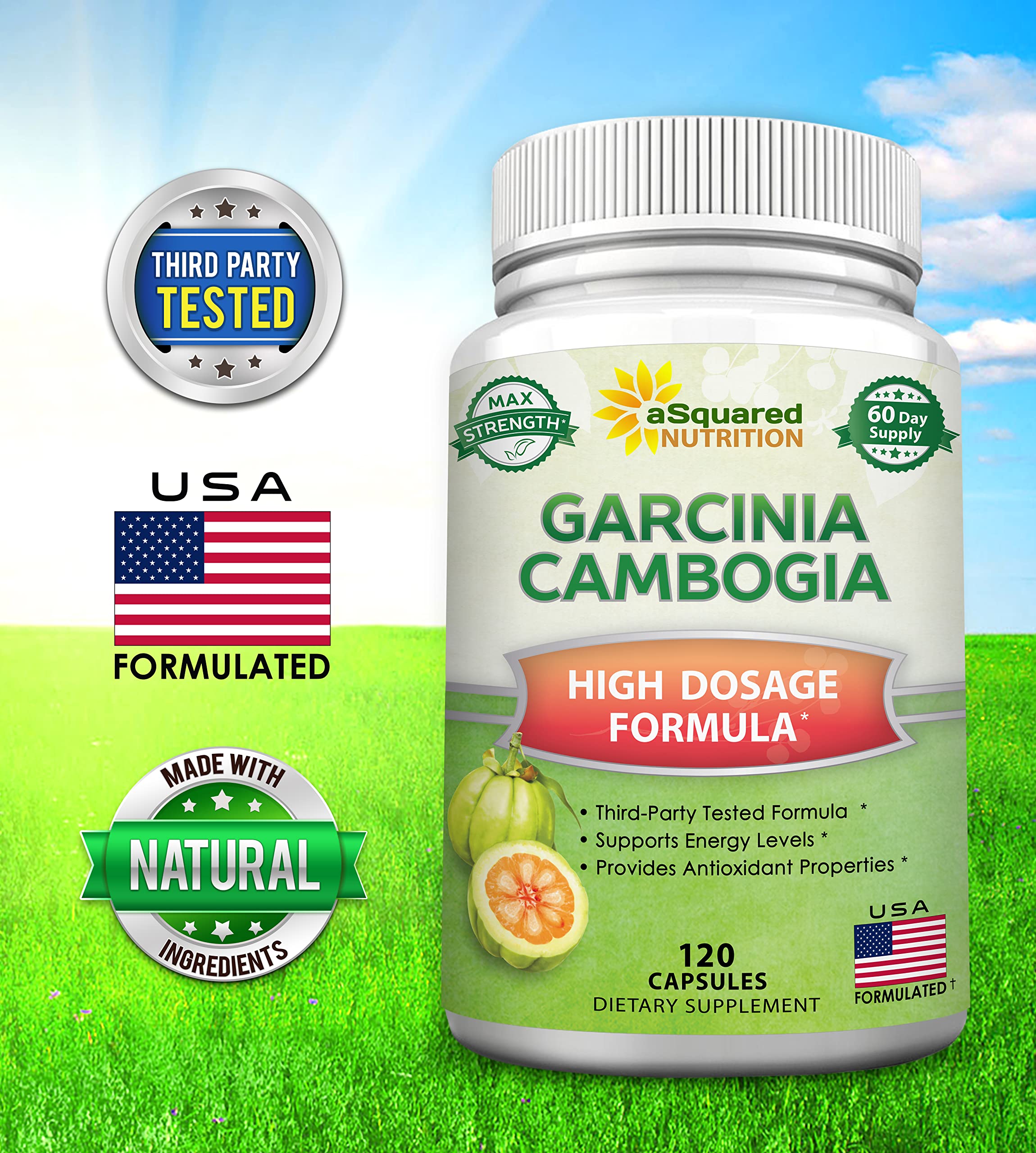 aSquared Nutrition Garcinia Cambogia 1600mg bottle with measuring spoon