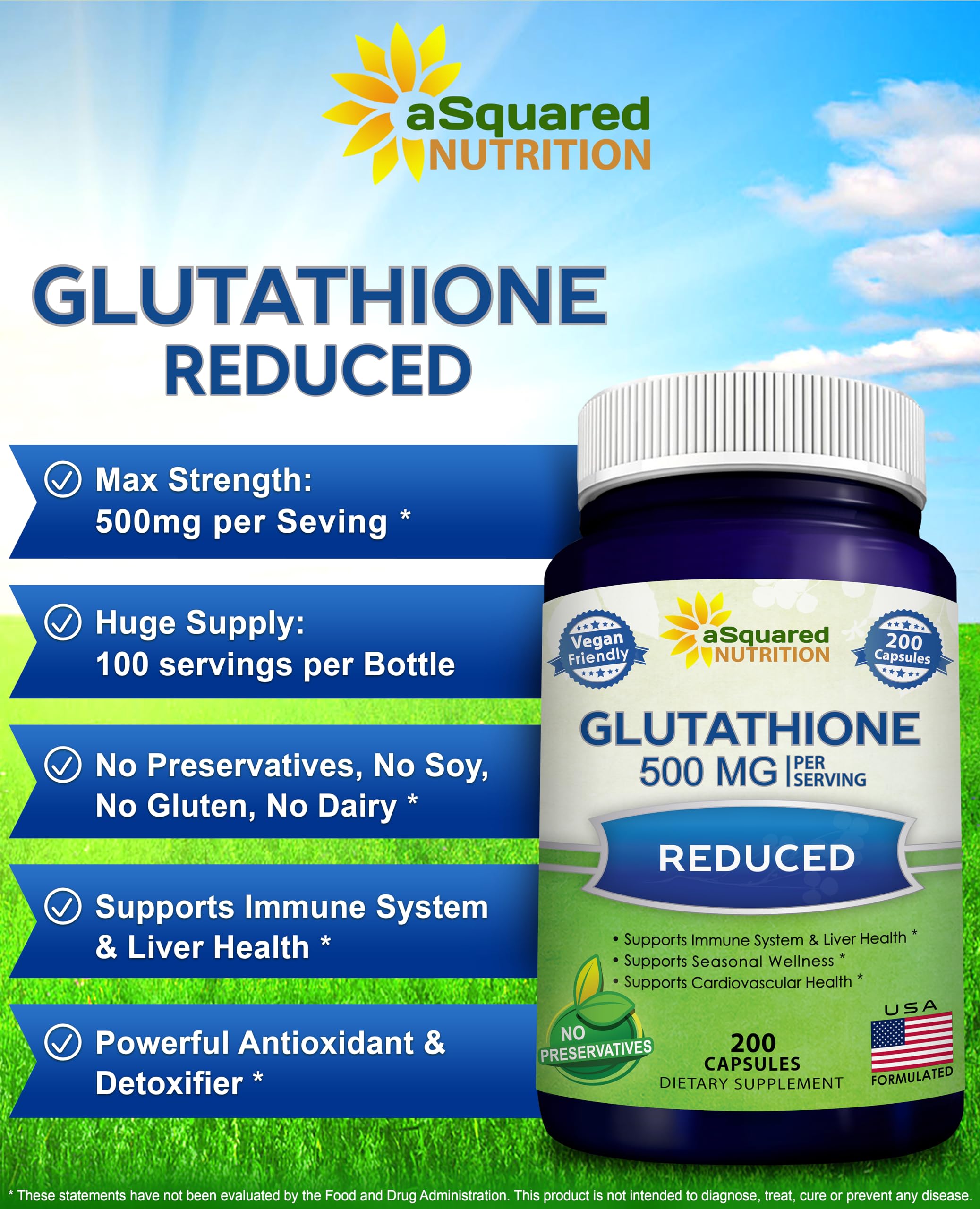aSquared Nutrition Glutathione 500mg bottle side view