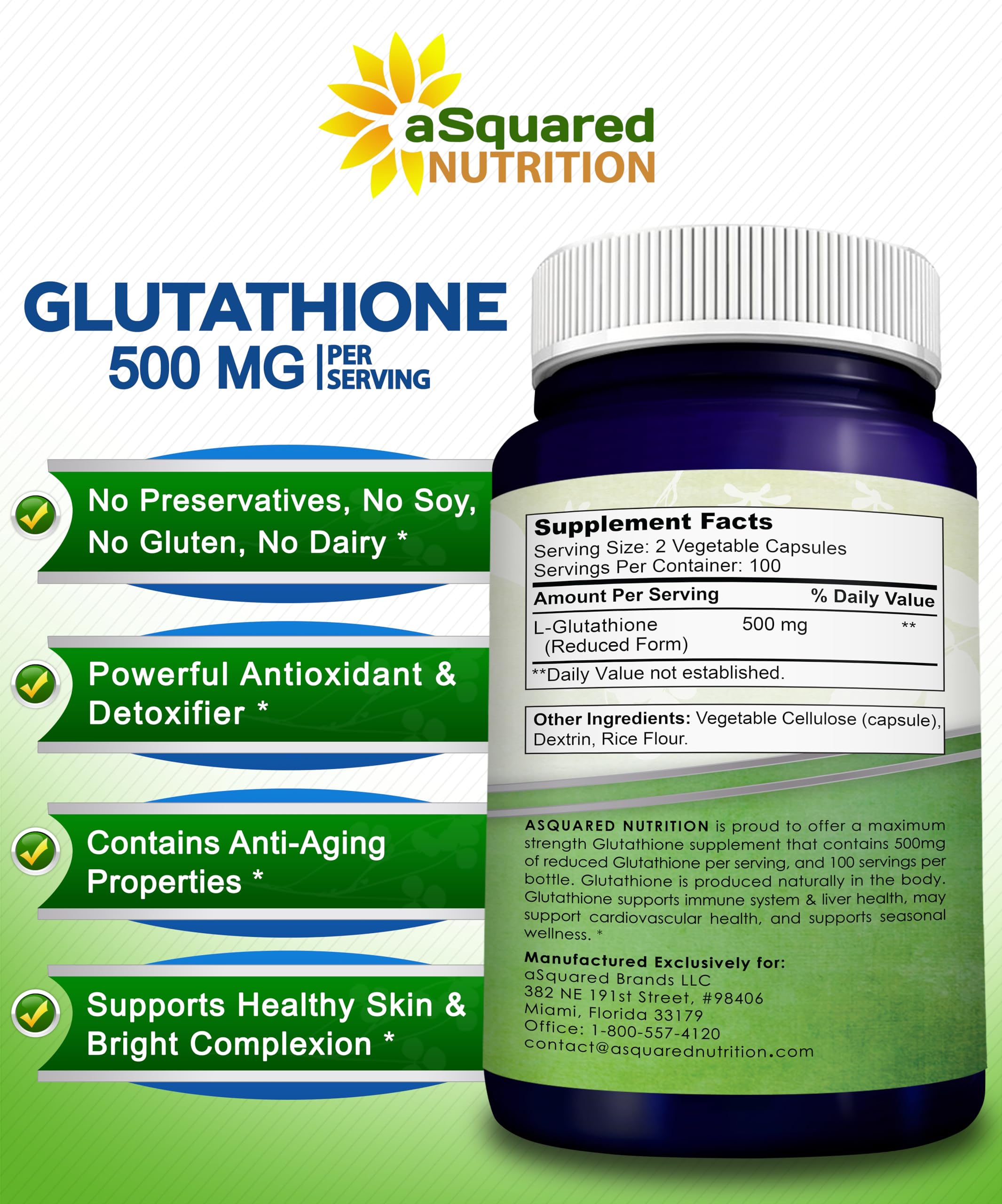 aSquared Nutrition Glutathione 500mg capsules on a wooden table