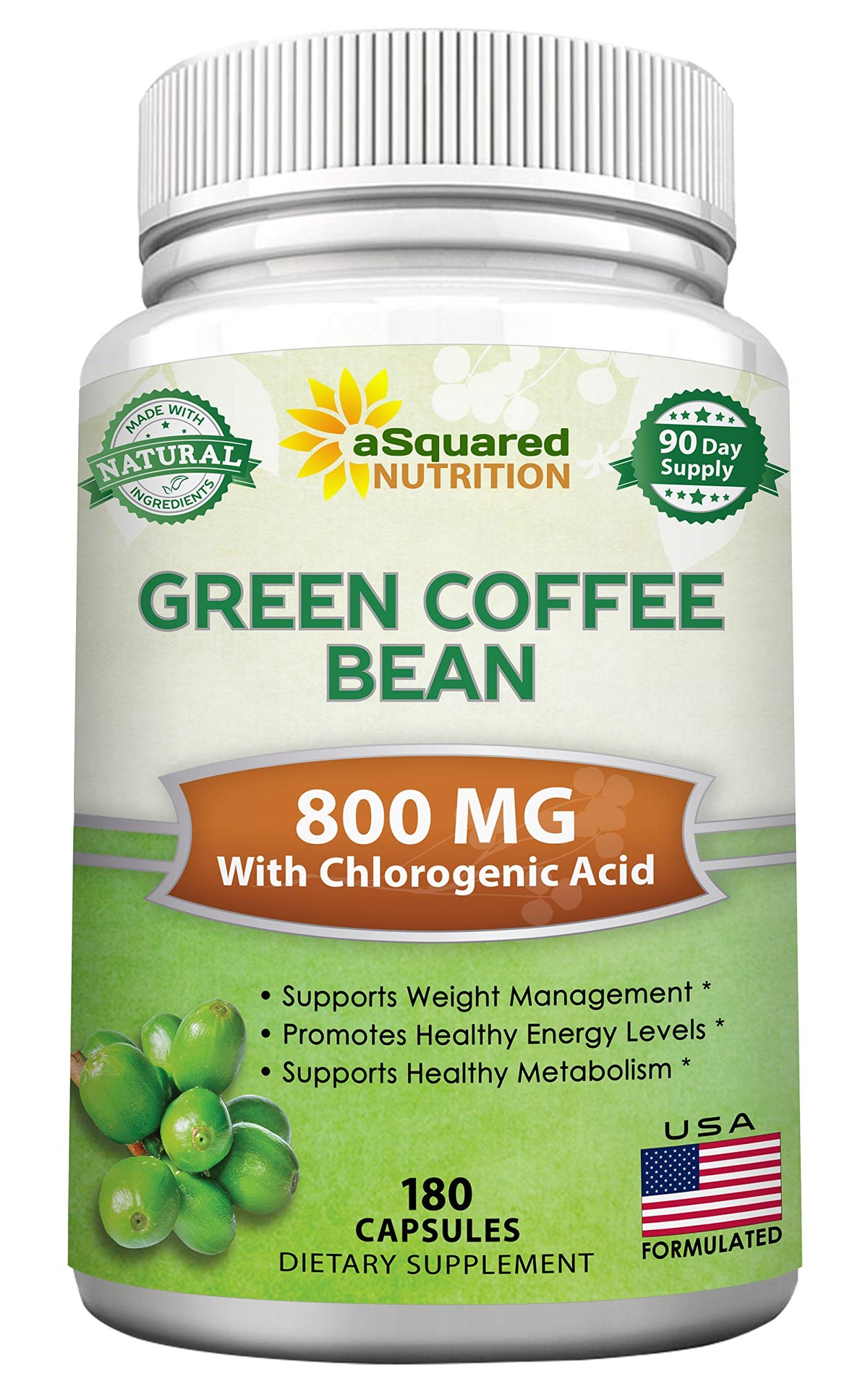 aSquared Nutrition Green Coffee Bean Extract 180 capsules front view