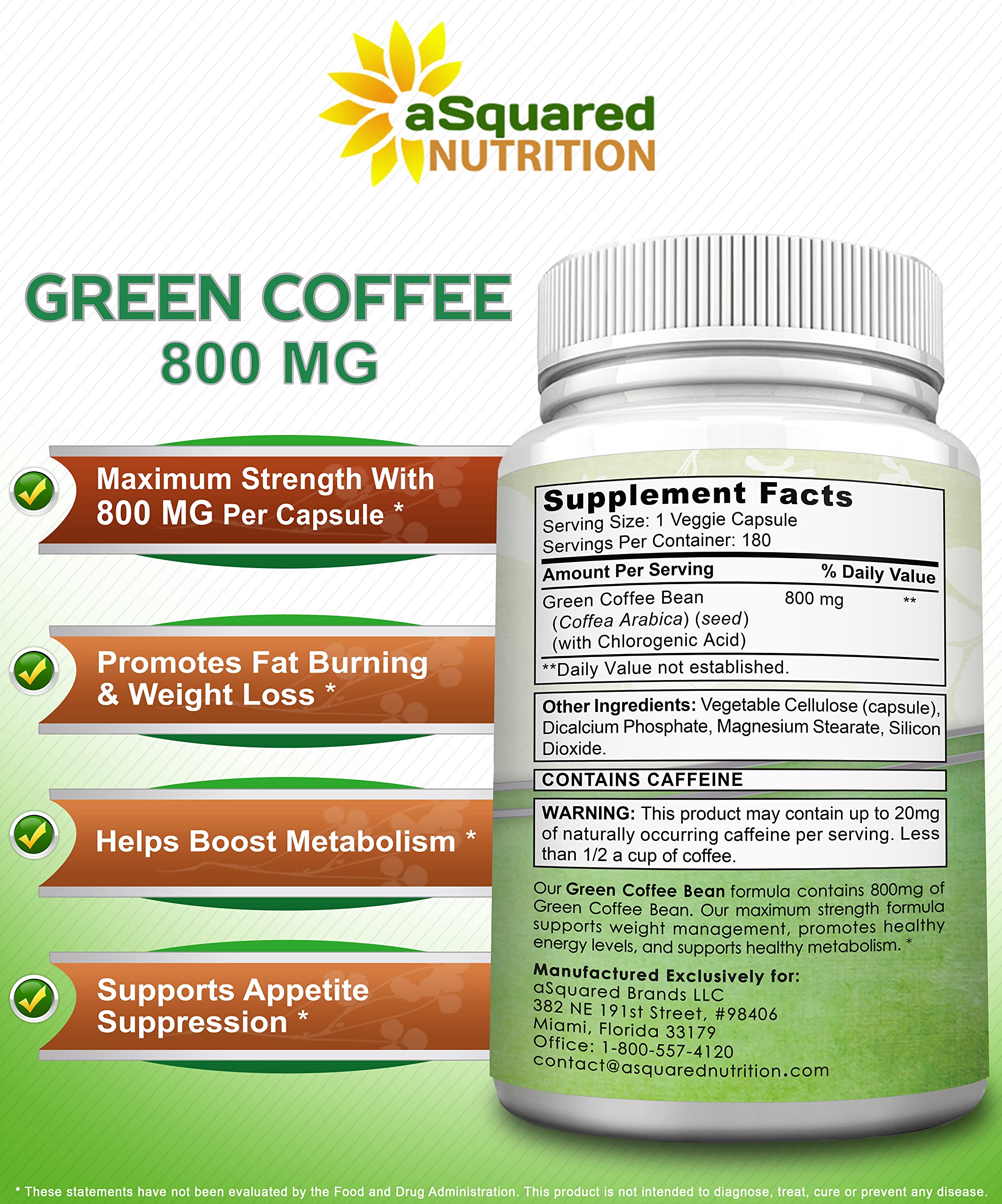 aSquared Nutrition Green Coffee Bean Extract bottle top view