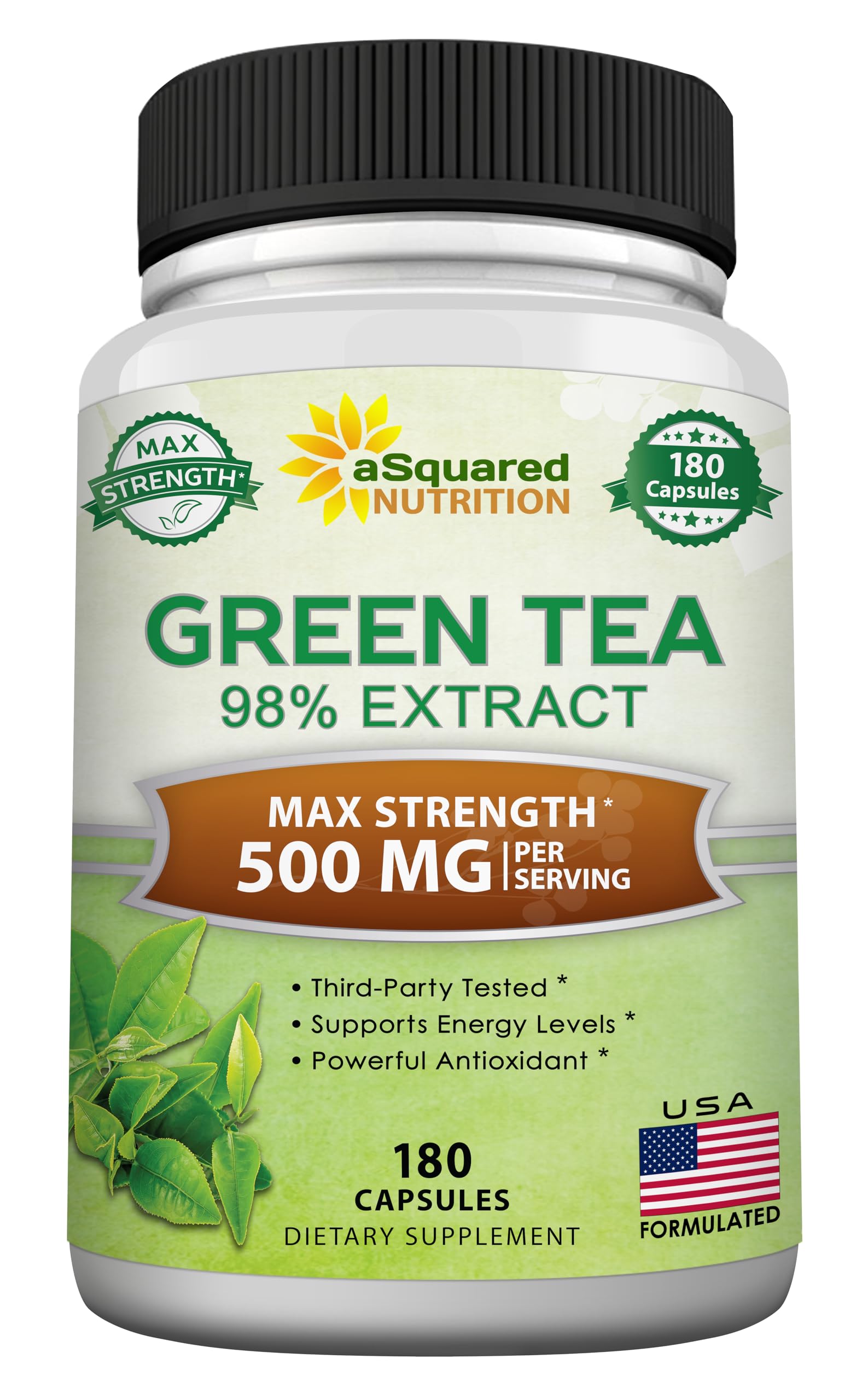 aSquared Nutrition Green Tea Extract 500mg 180 Capsules front view