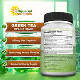 aSquared Nutrition Green Tea Extract 500mg capsules in a glass