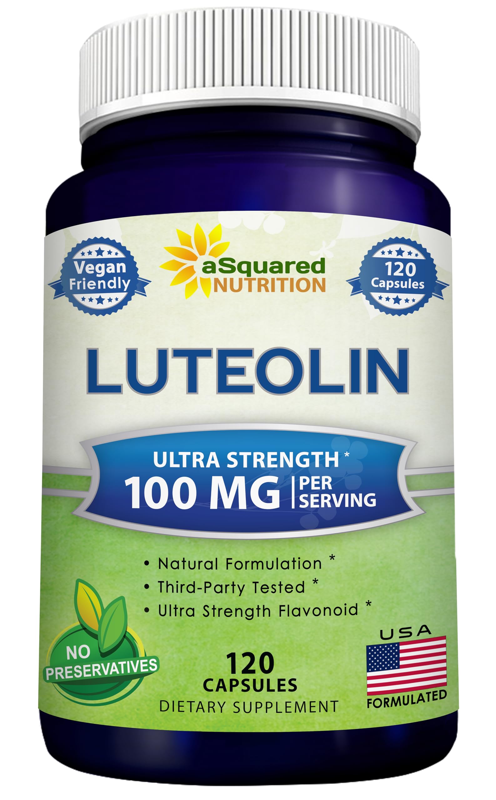 aSquared Nutrition Luteolin 100mg 120 capsules front view