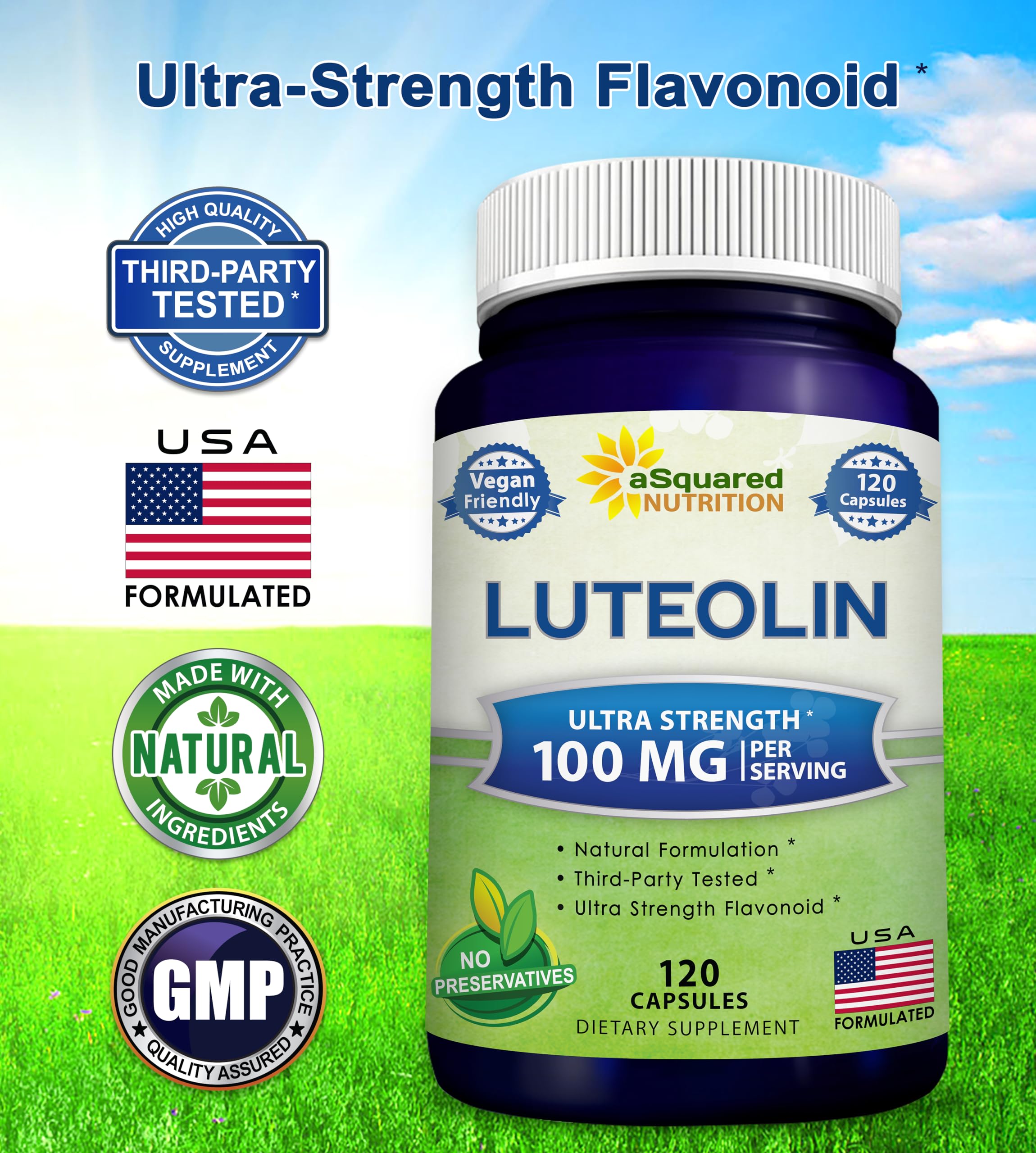 aSquared Nutrition Luteolin 100mg bottle side view