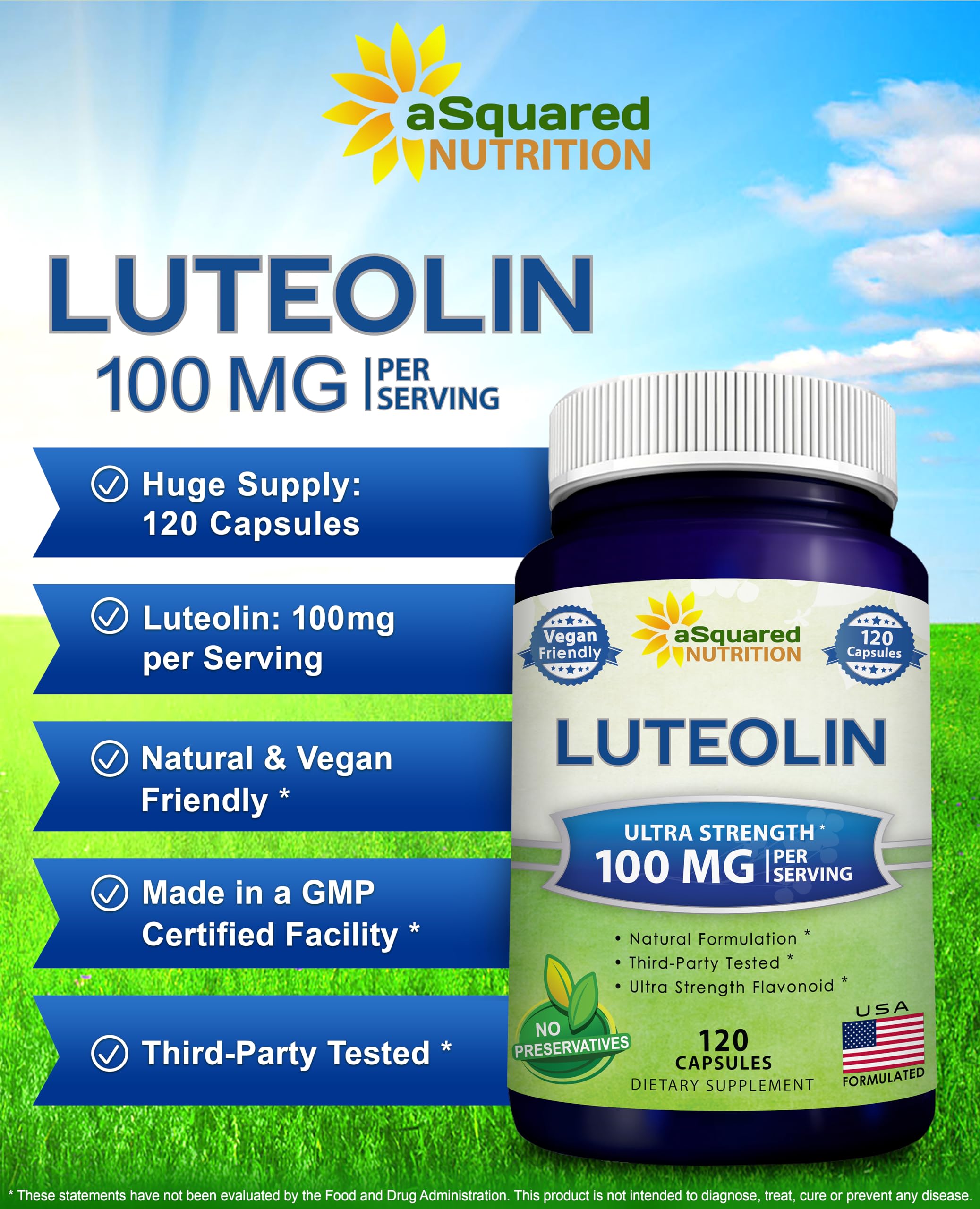 aSquared Nutrition Luteolin 100mg capsules with fresh vegetables