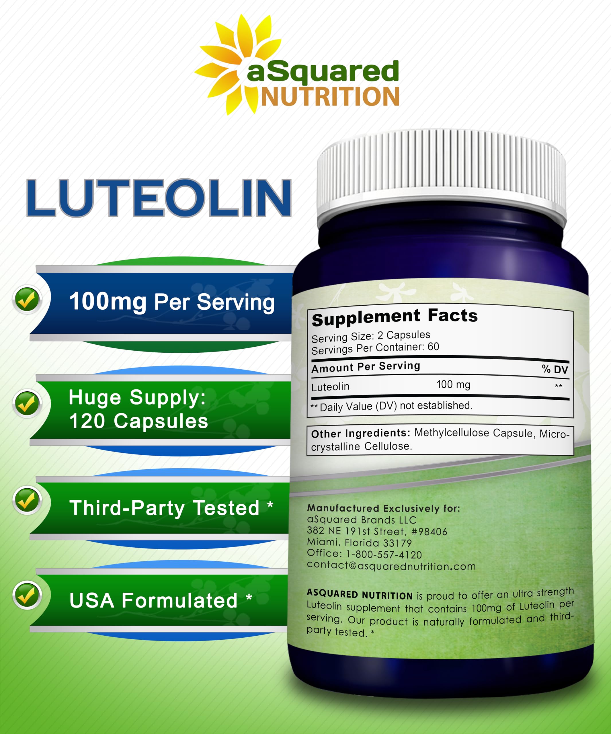 aSquared Nutrition Luteolin 100mg ingredients list