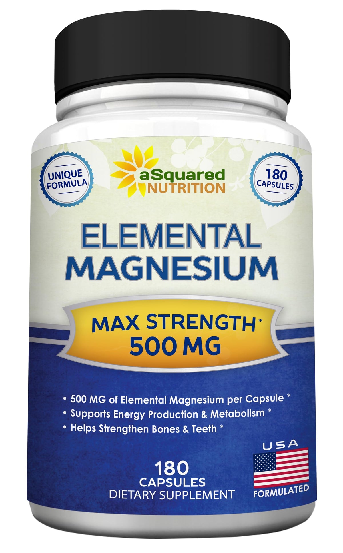 aSquared Nutrition Magnesium 500mg Capsules front view