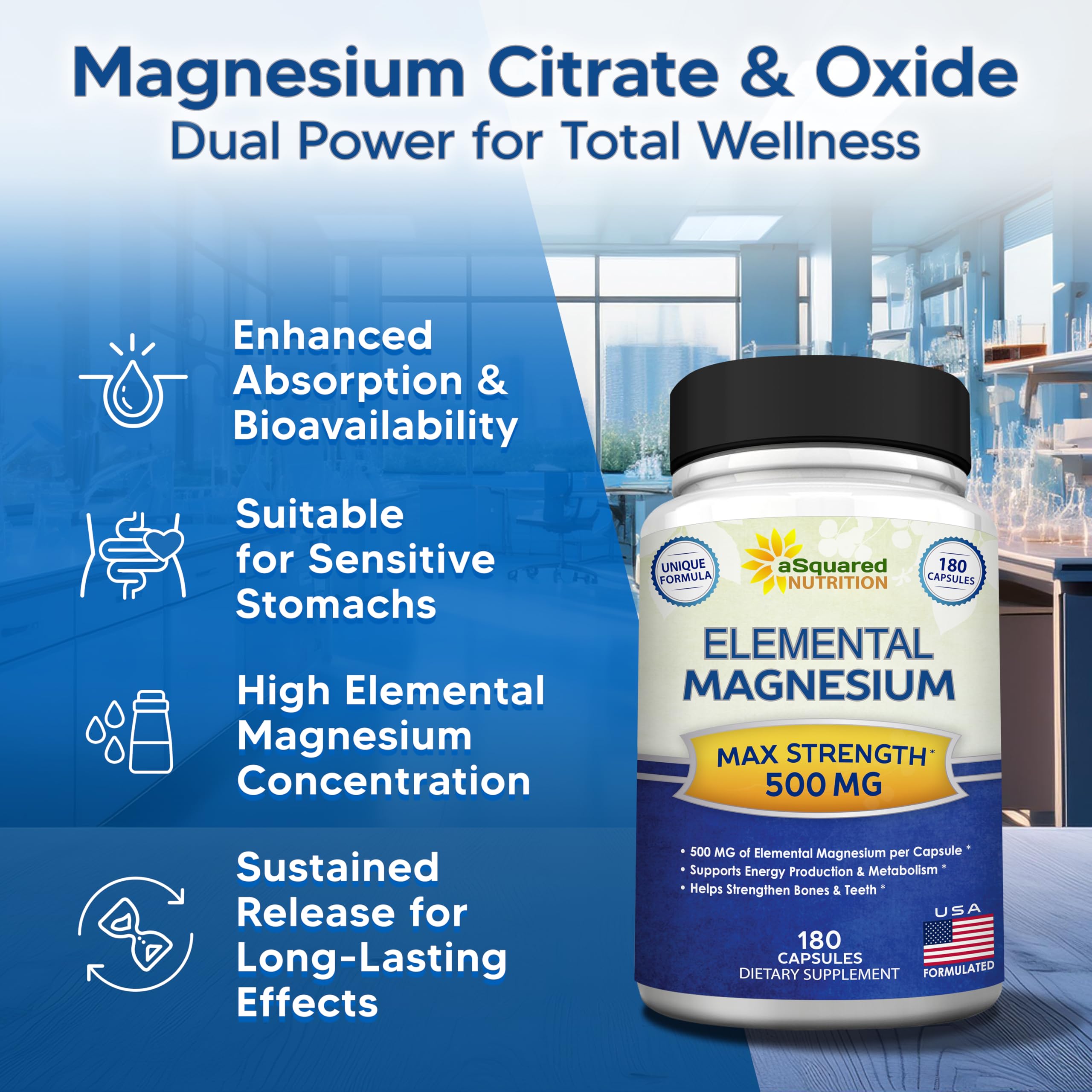 aSquared Nutrition Magnesium 500mg Capsules with other supplements