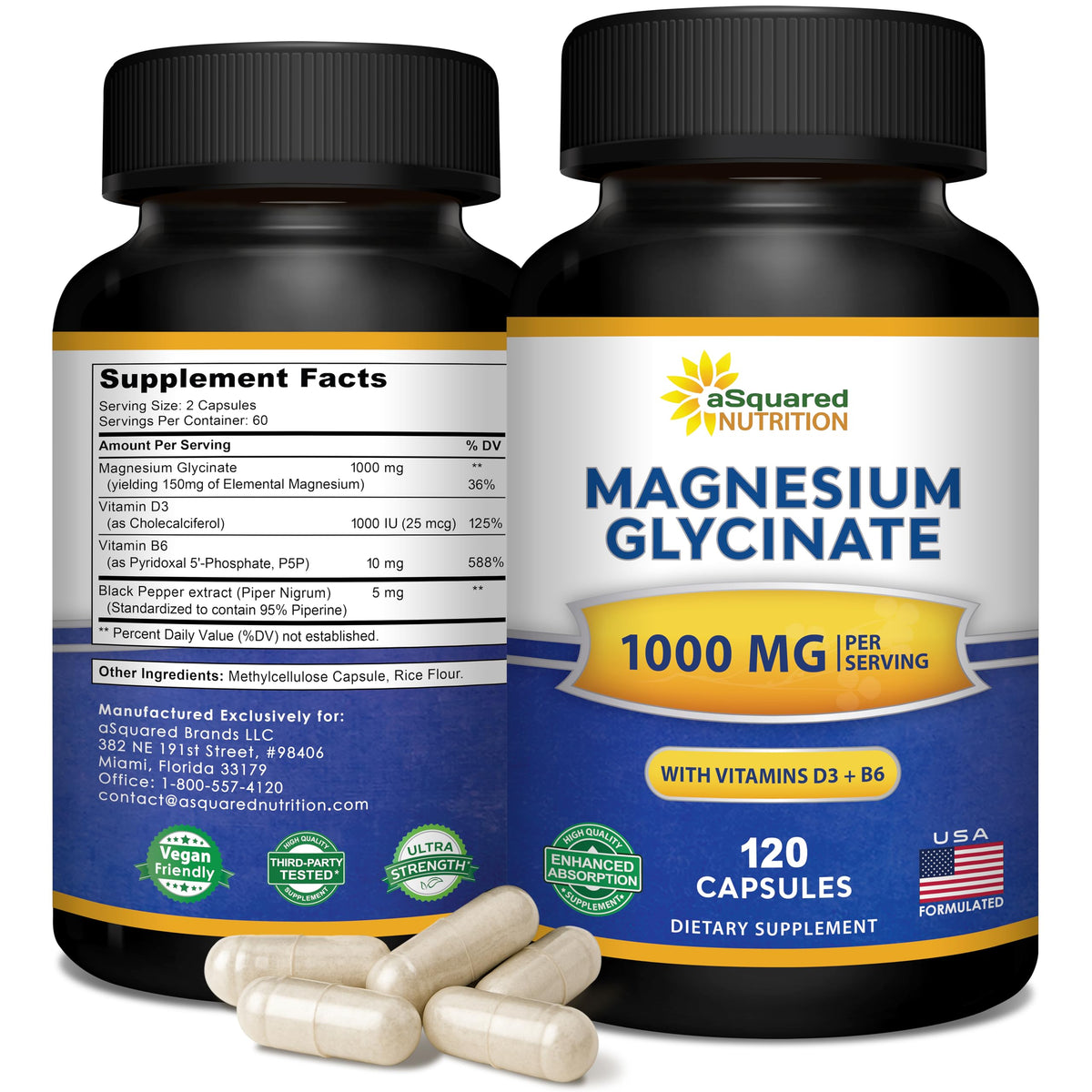 aSquared Nutrition Magnesium Glycinate 1000mg bottle front view