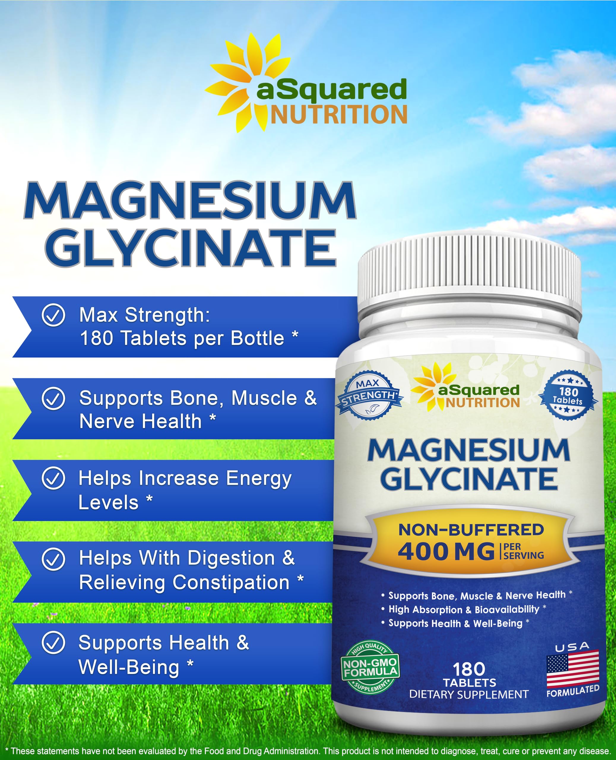 aSquared Nutrition Magnesium Glycinate 400mg bottle with label