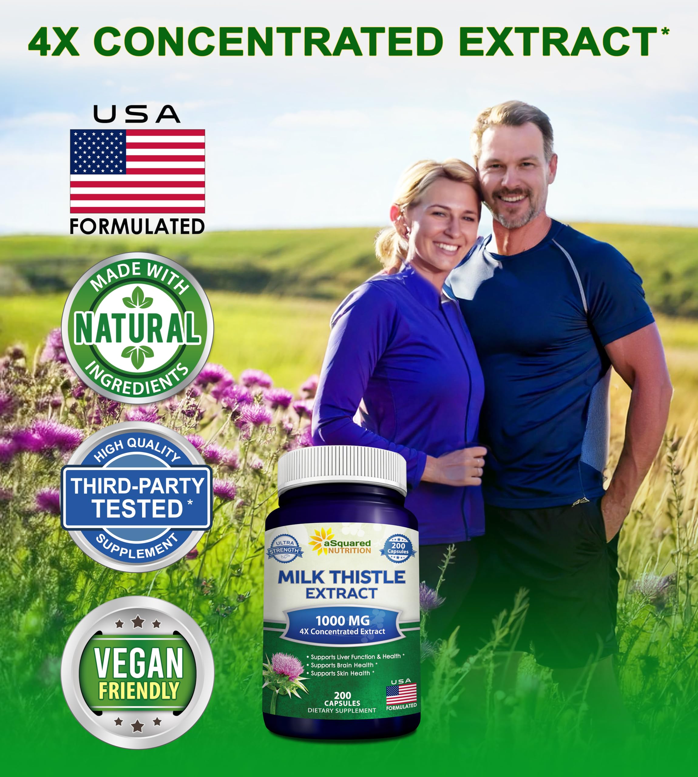 aSquared Nutrition Milk Thistle Extract 250mg bottle with cap