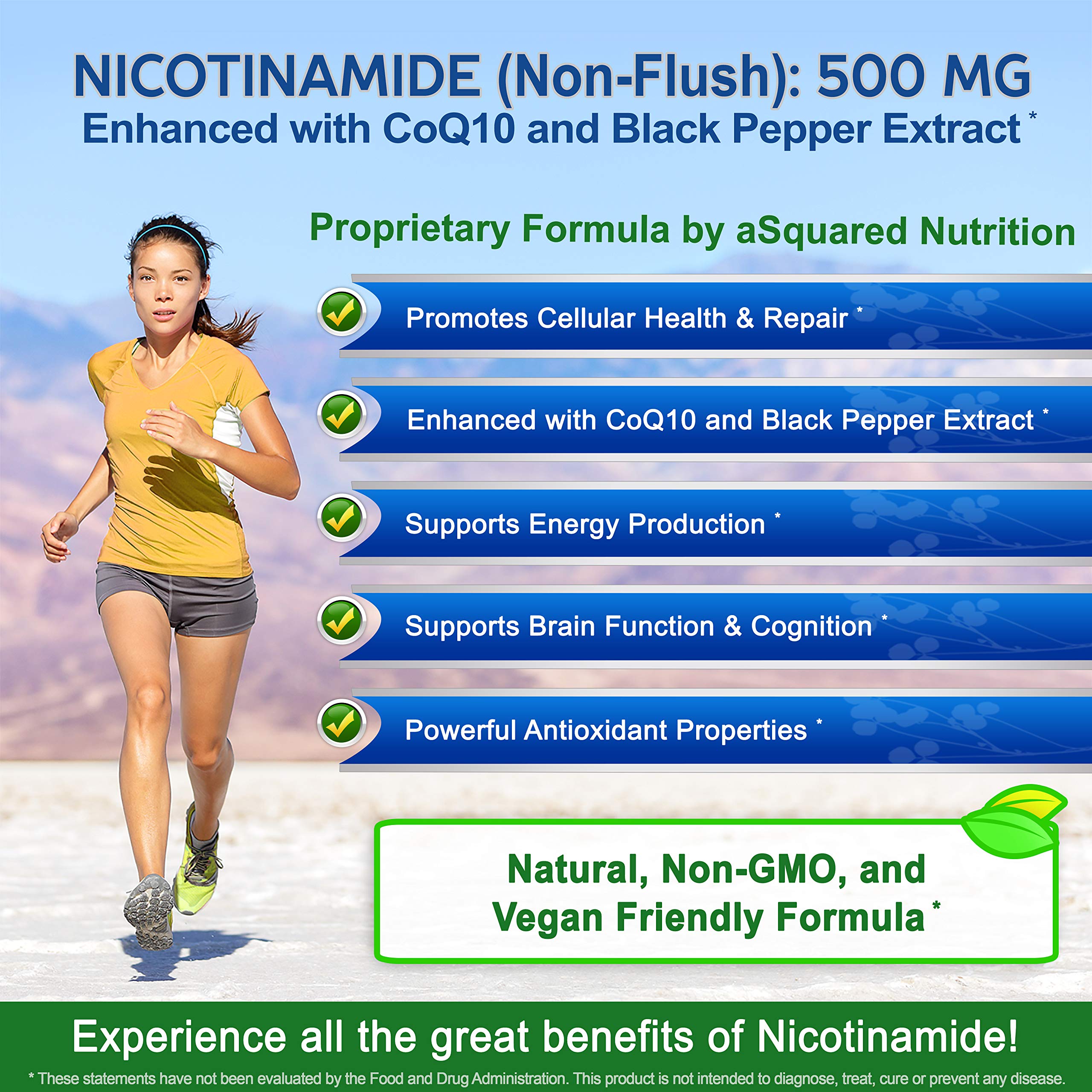 aSquared Nutrition Nicotinamide CoQ10 supplement bottle side view