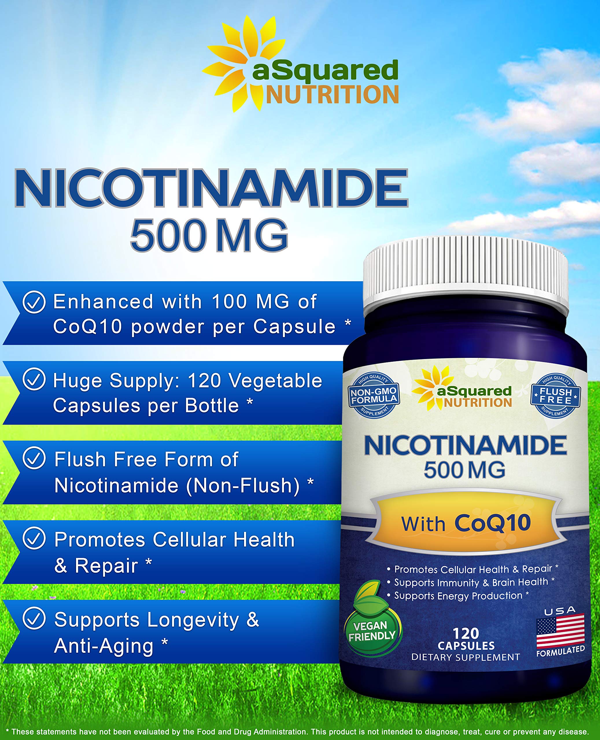 aSquared Nutrition Nicotinamide CoQ10 supplement ingredients list