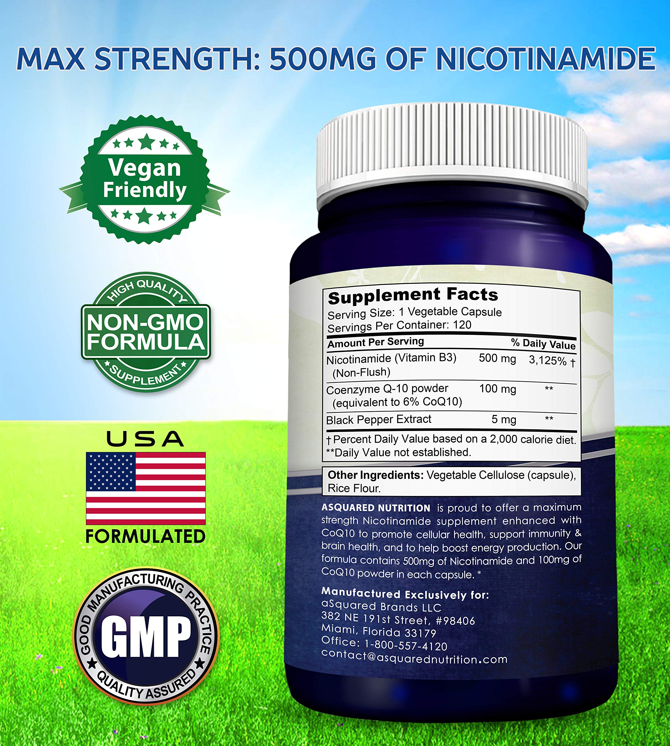 aSquared Nutrition Nicotinamide CoQ10 supplement with measuring spoon