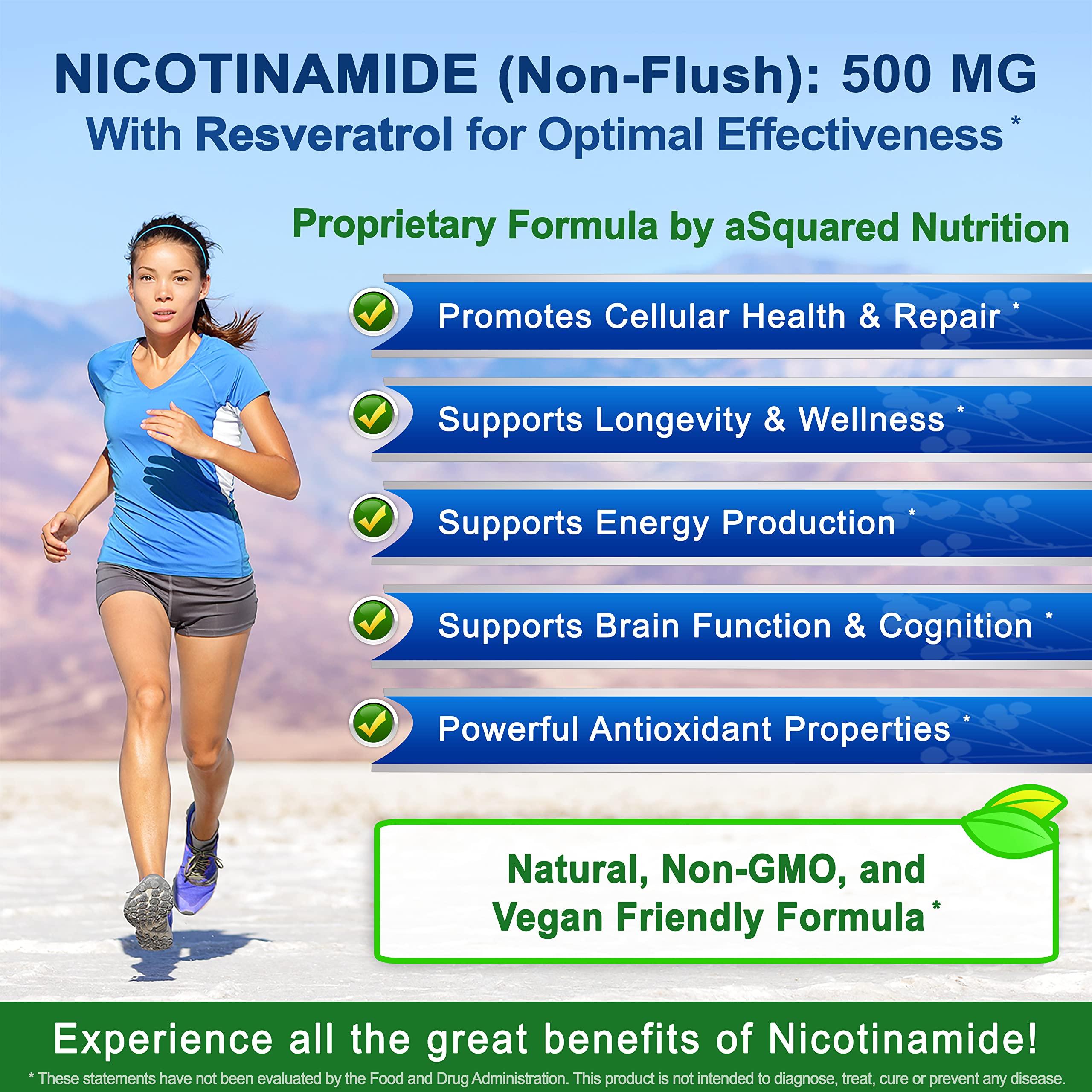 aSquared Nutrition Nicotinamide Resveratrol 500mg capsules in hand