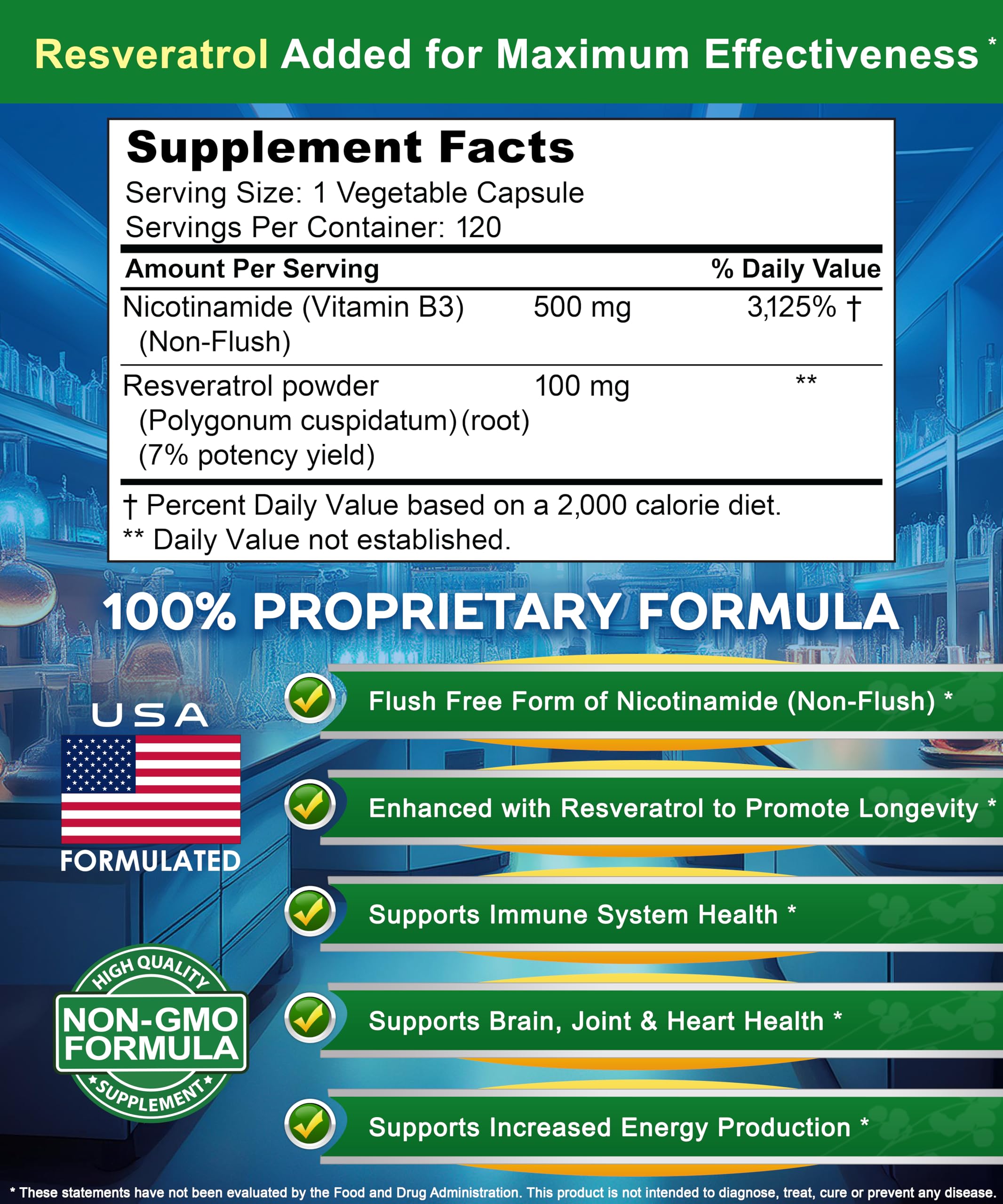 aSquared Nutrition Nicotinamide Resveratrol 500mg capsules on a wooden surface