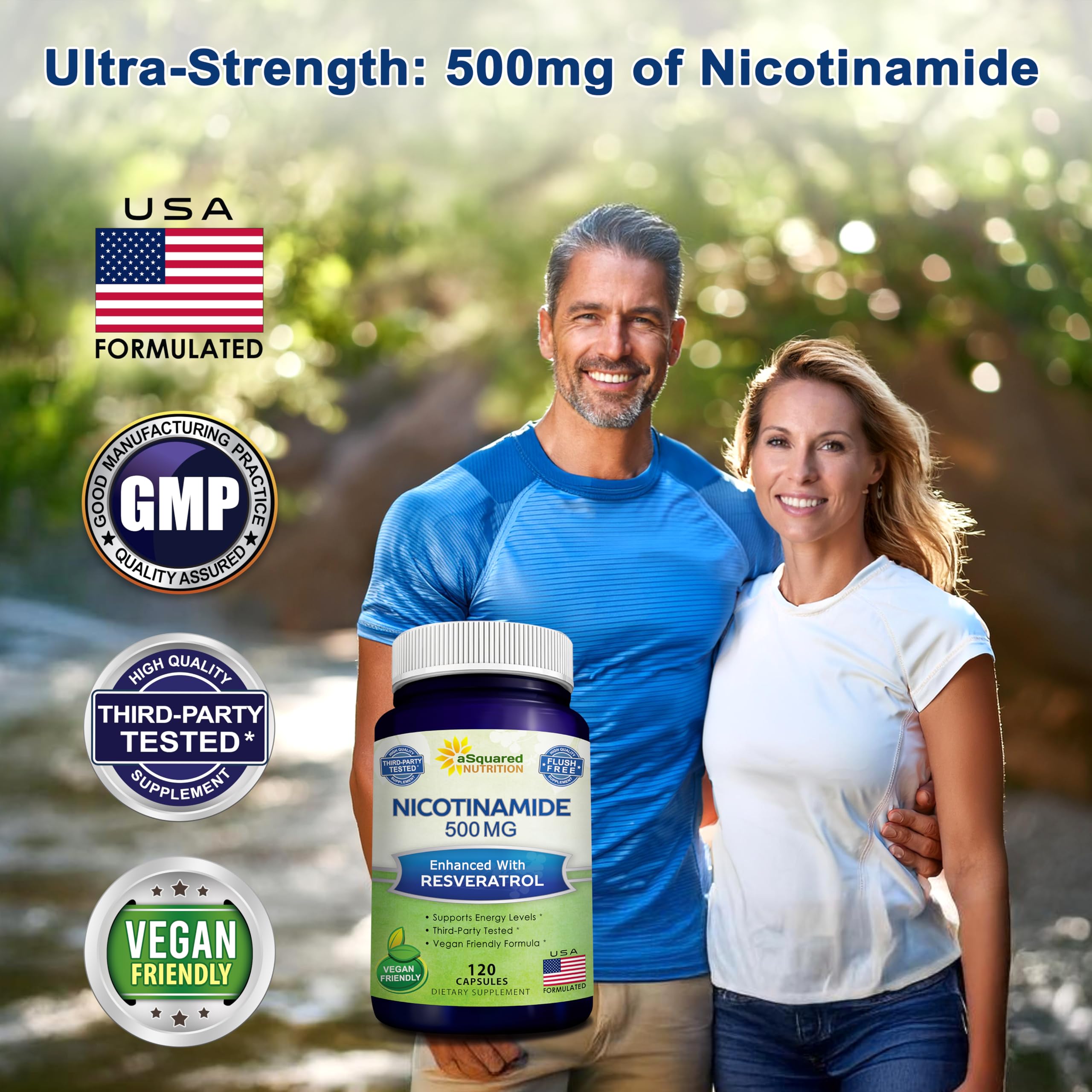 aSquared Nutrition Nicotinamide Resveratrol 500mg supplement back view