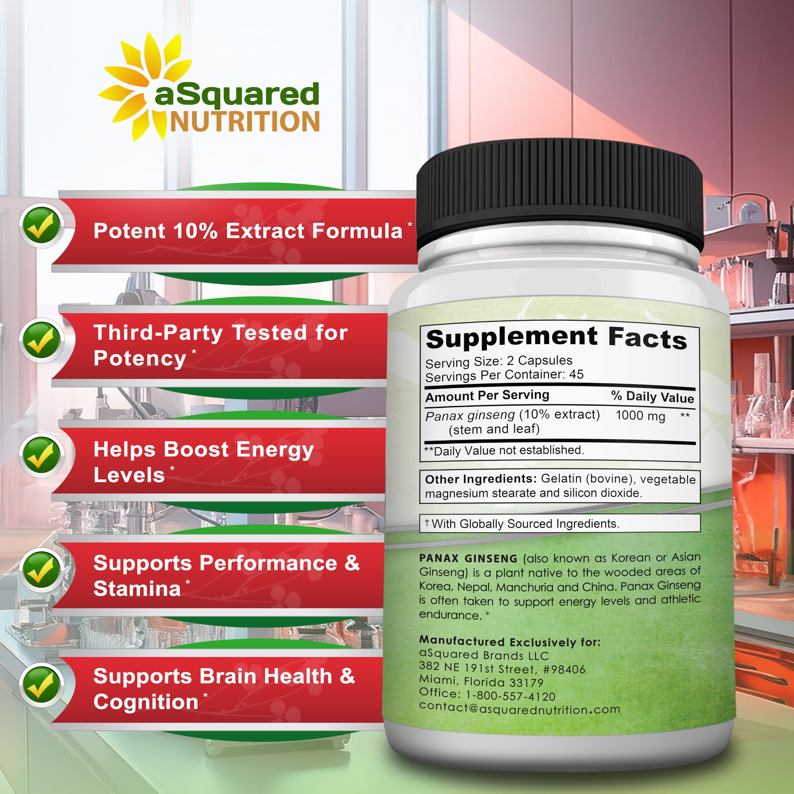 aSquared Nutrition Panax Ginseng Extract 90 capsules in packaging