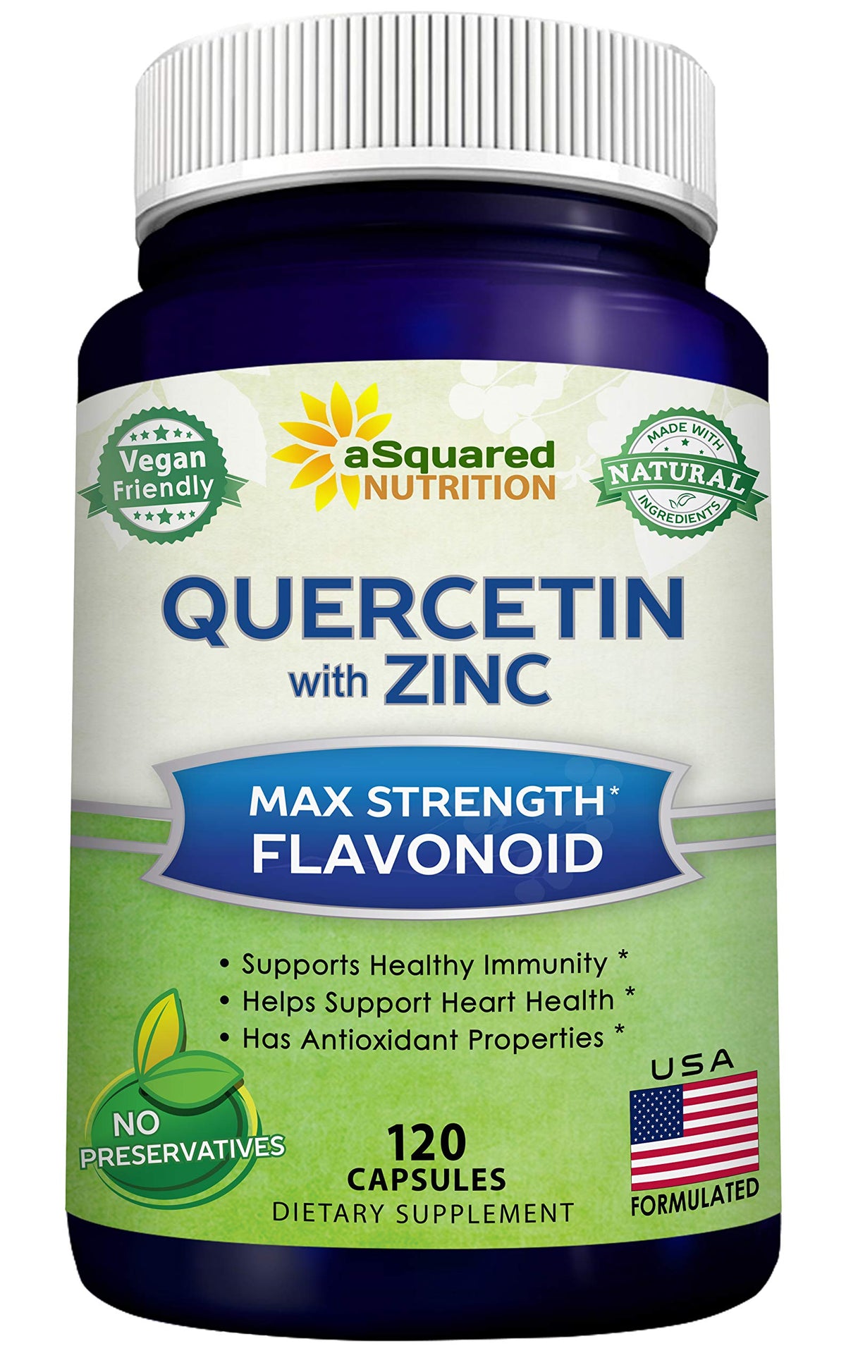 aSquared Nutrition Quercetin Supplement 120 capsules front view