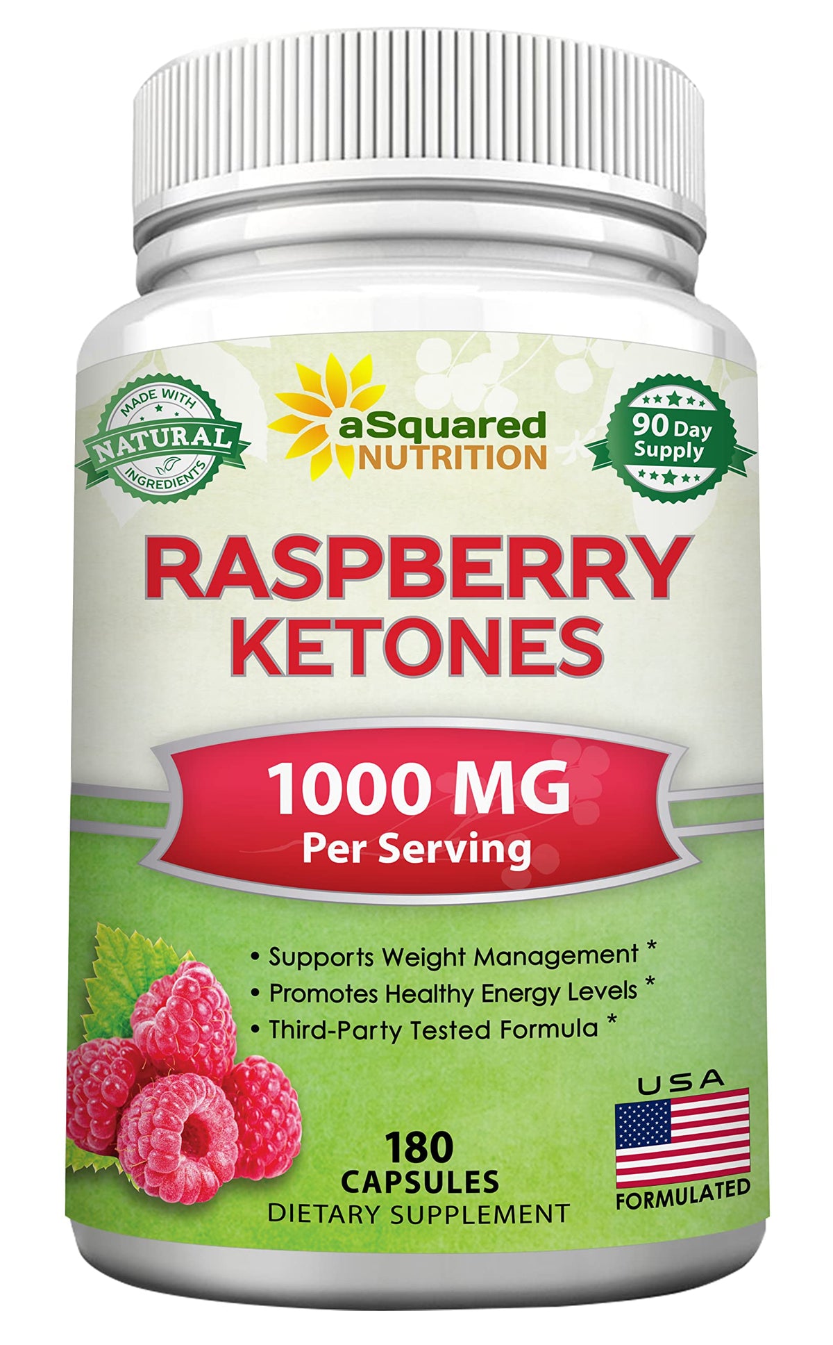 aSquared Nutrition Raspberry Ketones 180 capsules front view